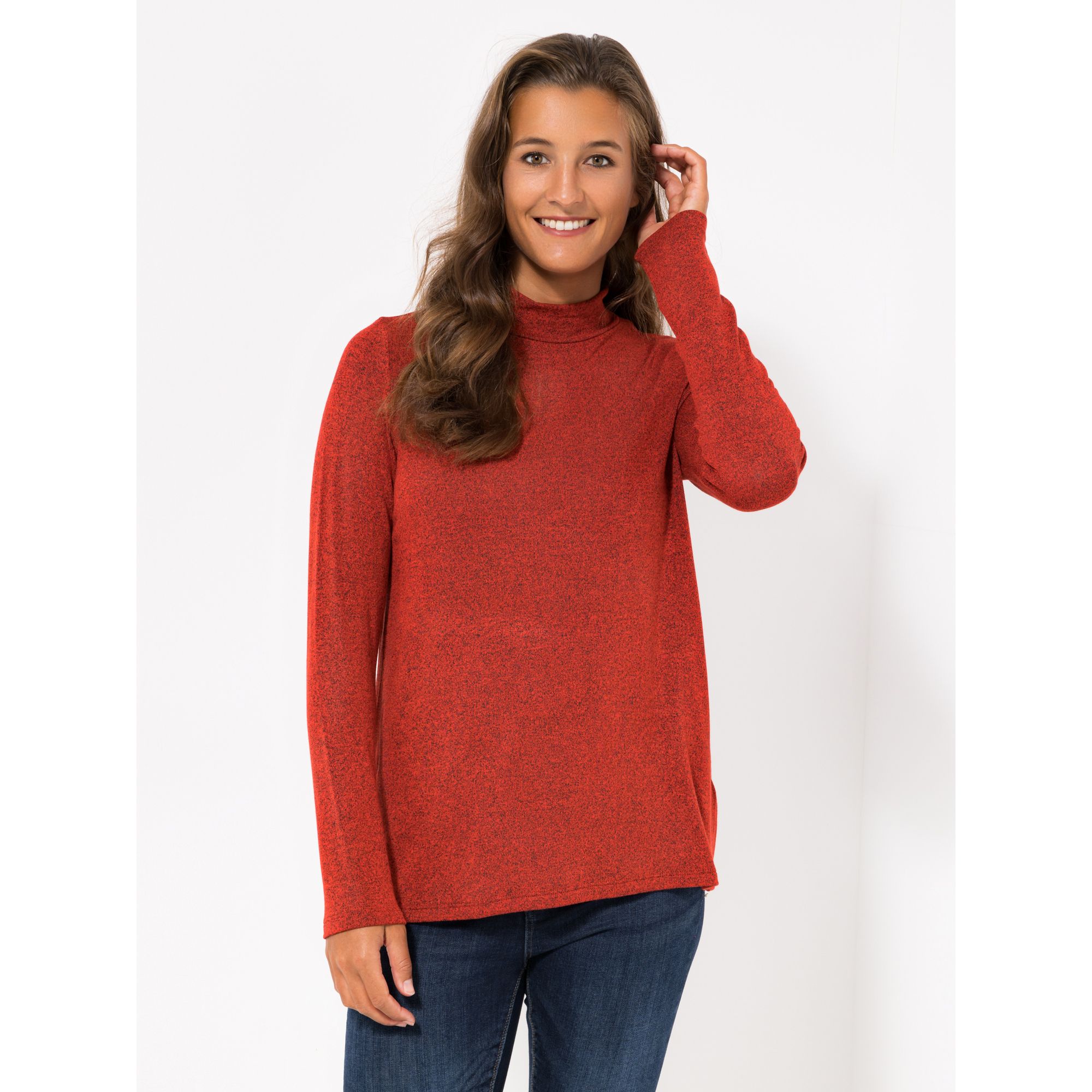 KIM & CO. Shirt, 1/1-Arm Feinstrick-Optik Jersey, Stehkragen figurumspielend