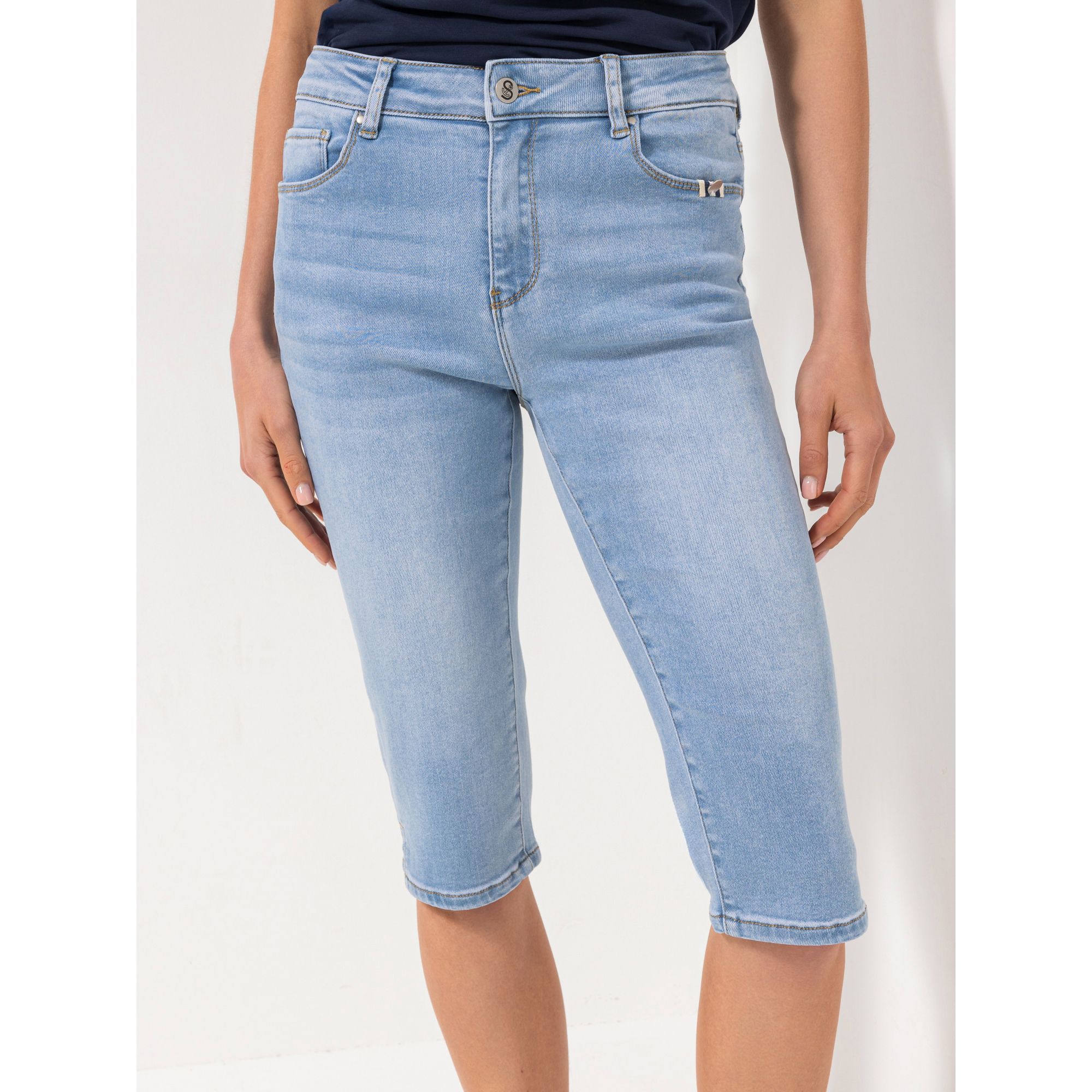 STRANDFEIN Jeanshose 5-Pocket Style Capri-Länge schmales Bein