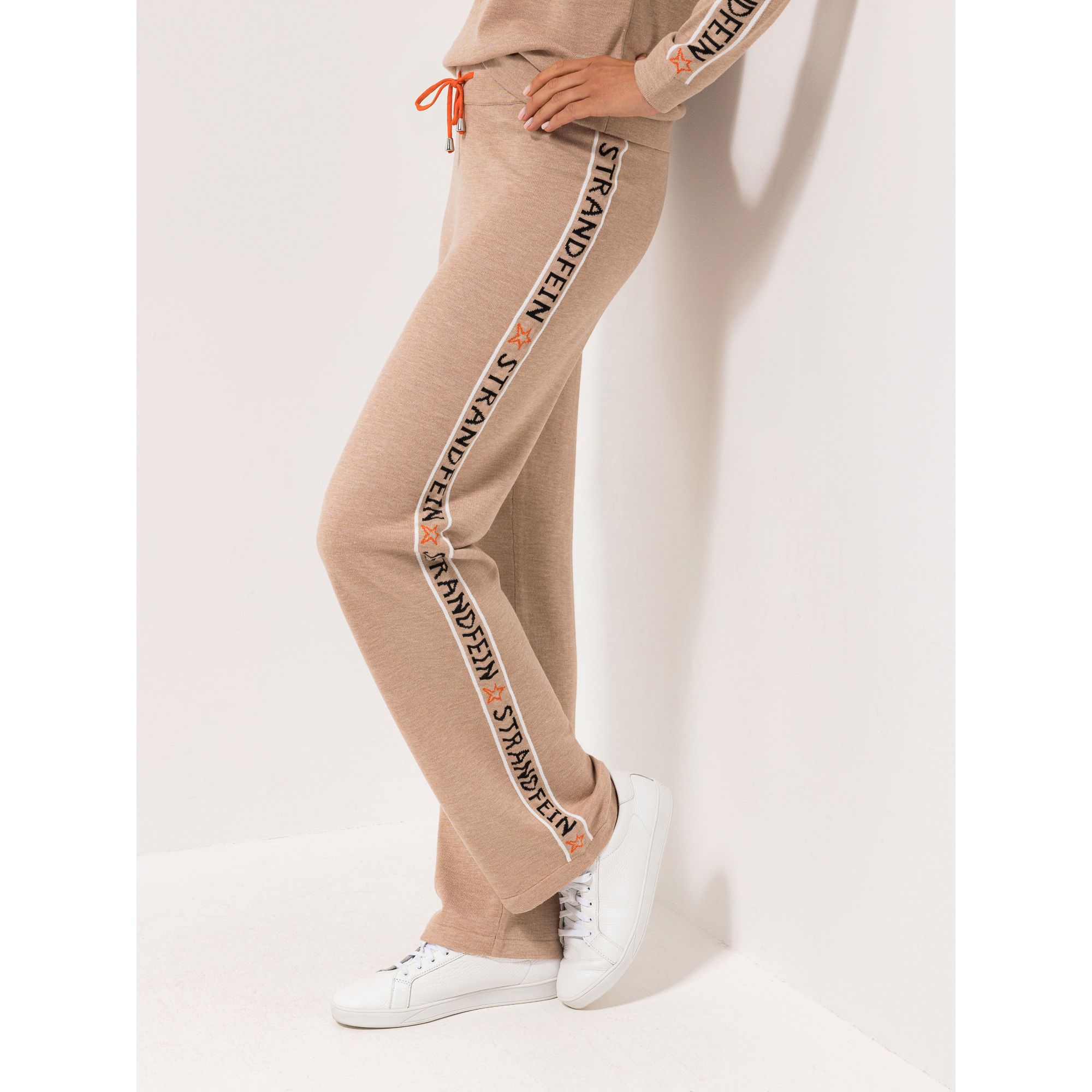 STRANDFEIN Strickhose lange Form Logo-Intarsie gerades Bein