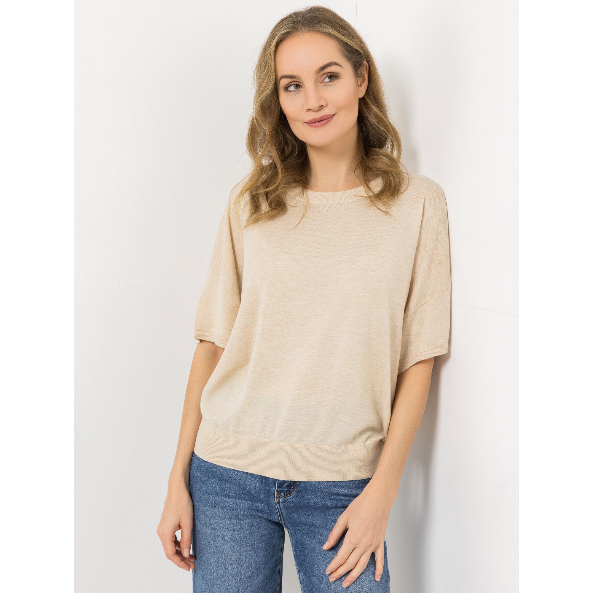 STRANDFEIN Pullover, 1/2-Arm Rundalsausschnitt 40% ECOVERO Viskose leger weit