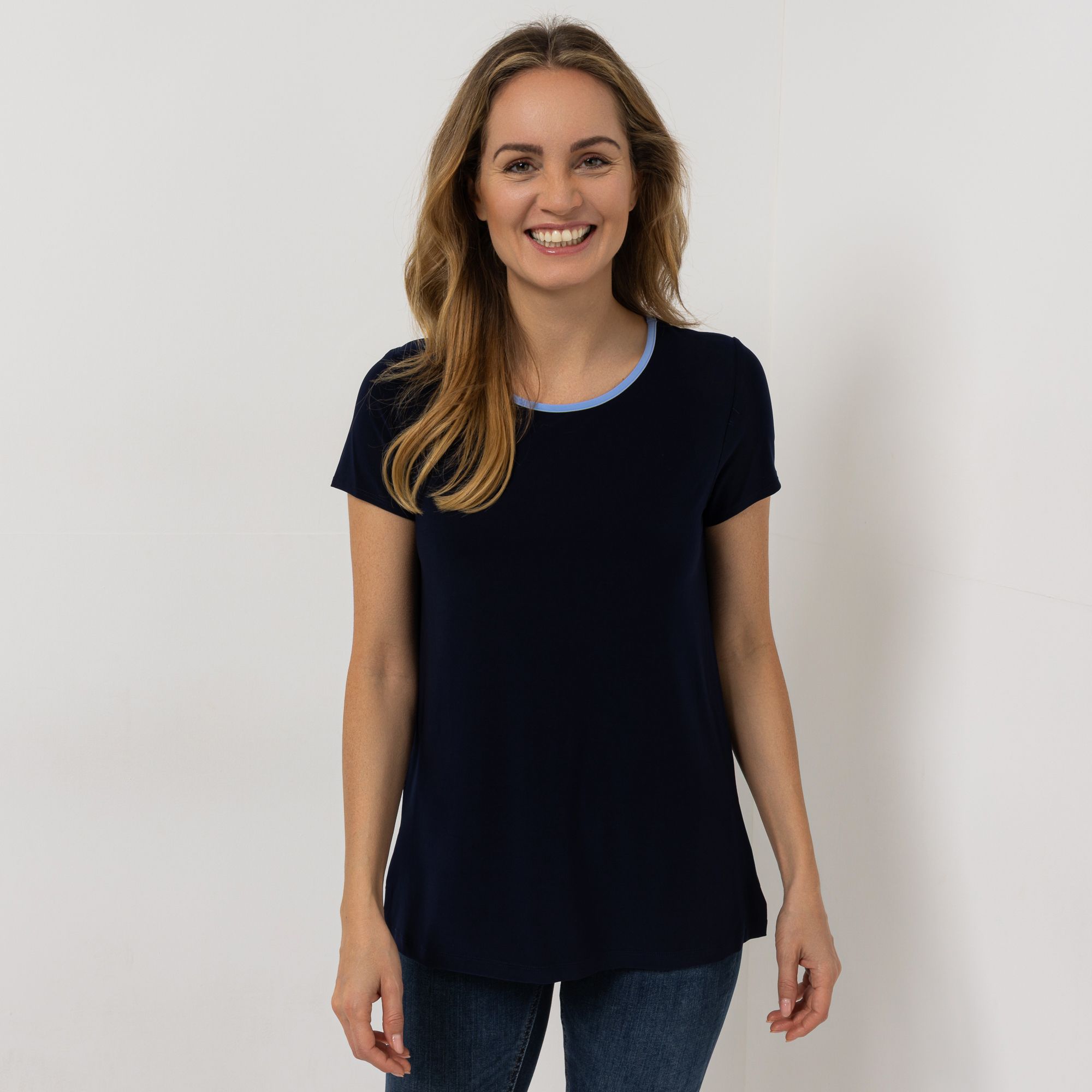 KIM & CO. Shirt, 1/4-Arm Deluxe Brazil Knit Kontrast-Detail figurumspielend