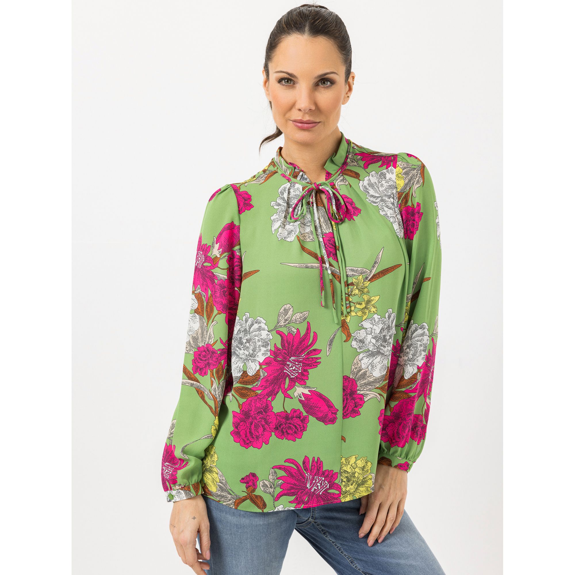 STEFFEN SCHRAUT Bluse Zierkragen mit Falten und Bindeband leger weit