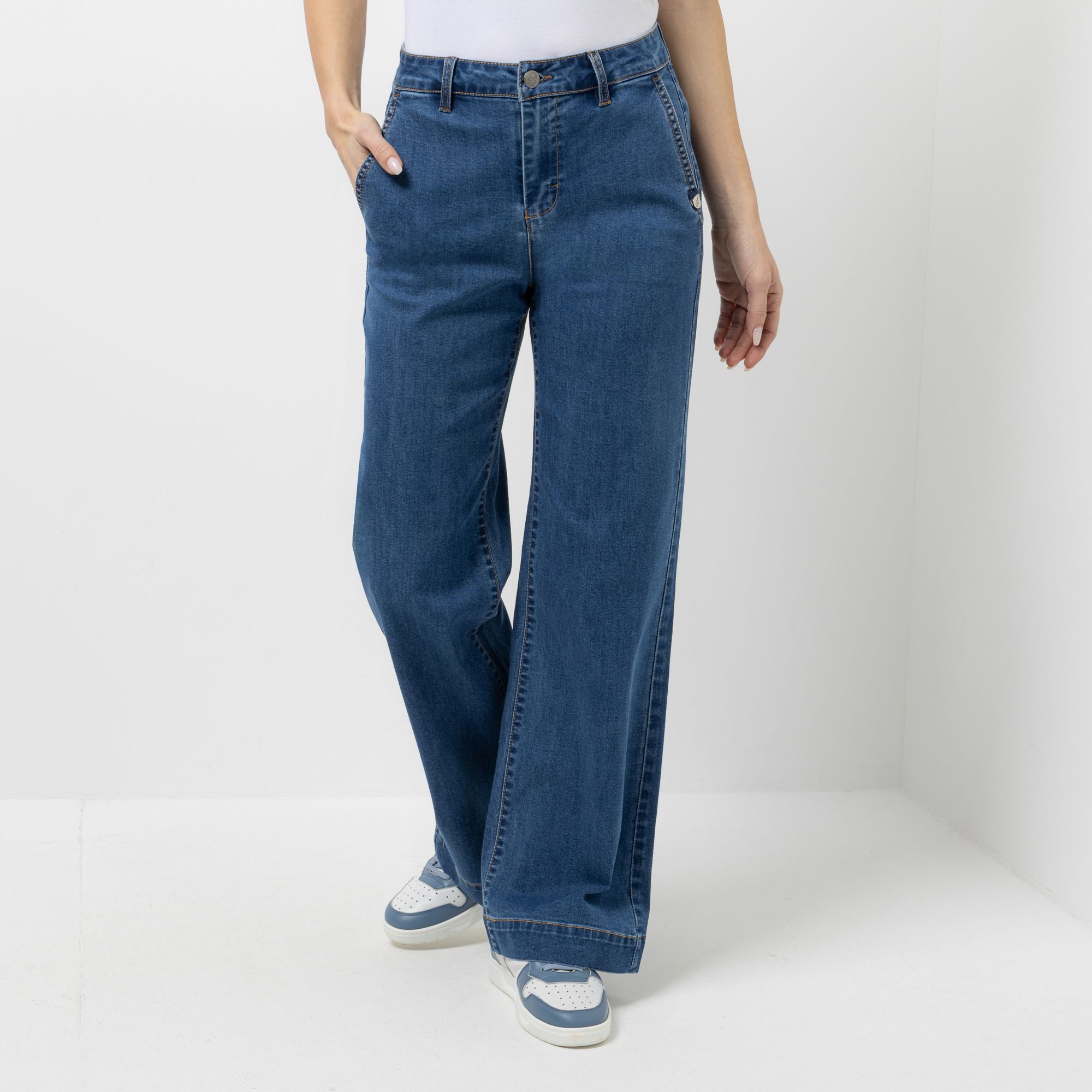 STRANDFEIN Jeans schräge Eingriffstaschen weites Bein