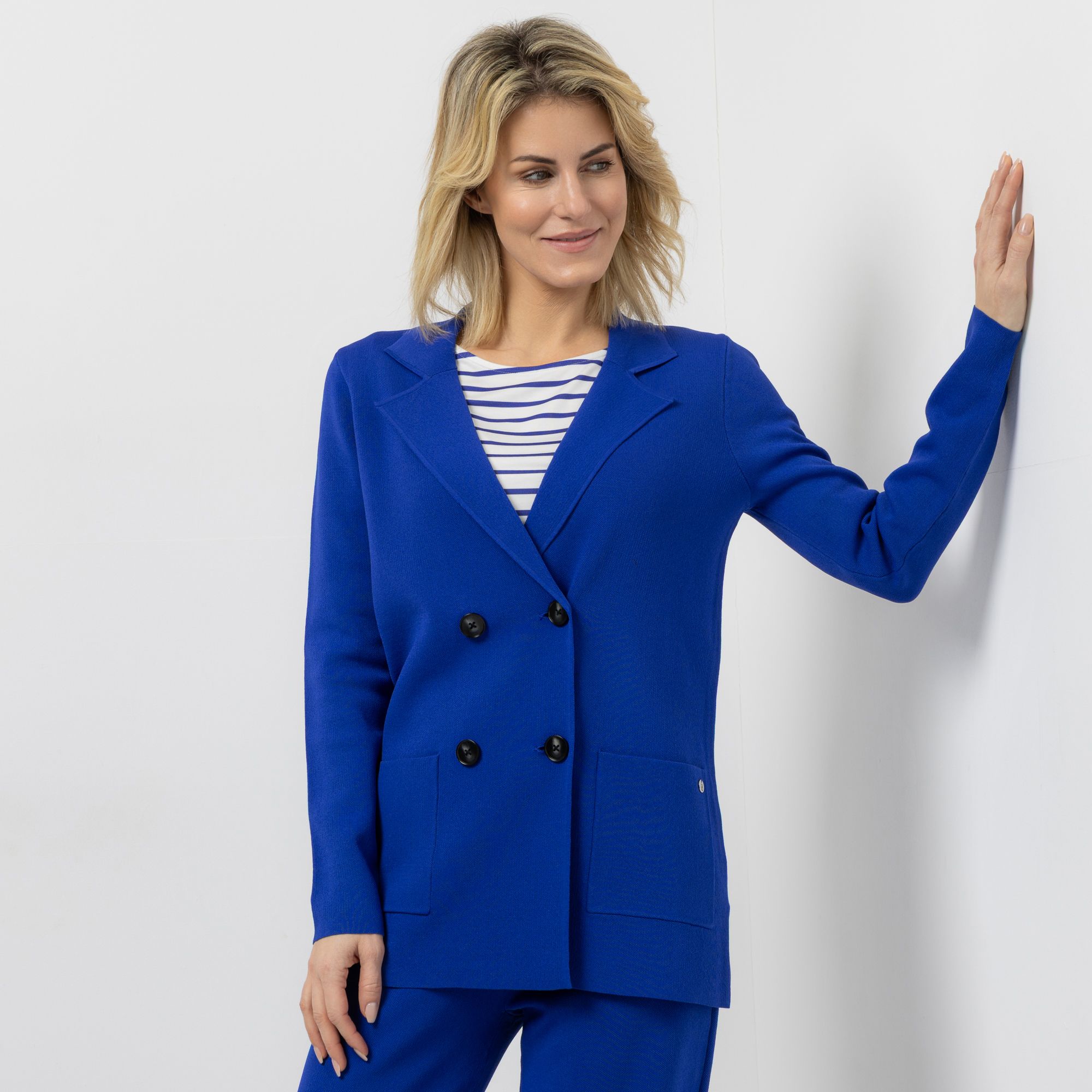 STRANDFEIN Strickmantel Reverskragen aufgesetzte Taschen figurumspielend