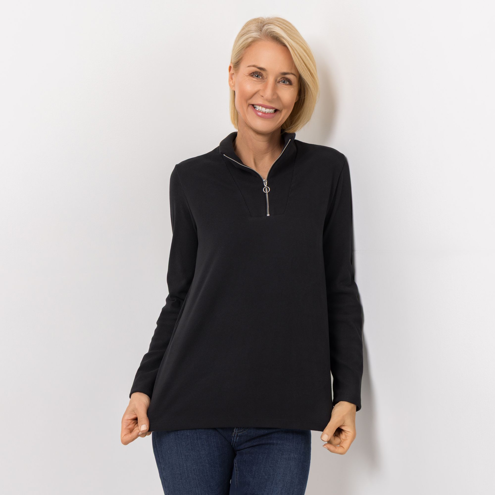 KIM & CO. Shirt, Langarm Rippen-Jersey Reissverschluss figurumspielend