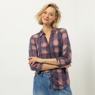 DINE 'N' DANCE Jerseybluse 3/4-Arm Knopfleiste figurumspielend