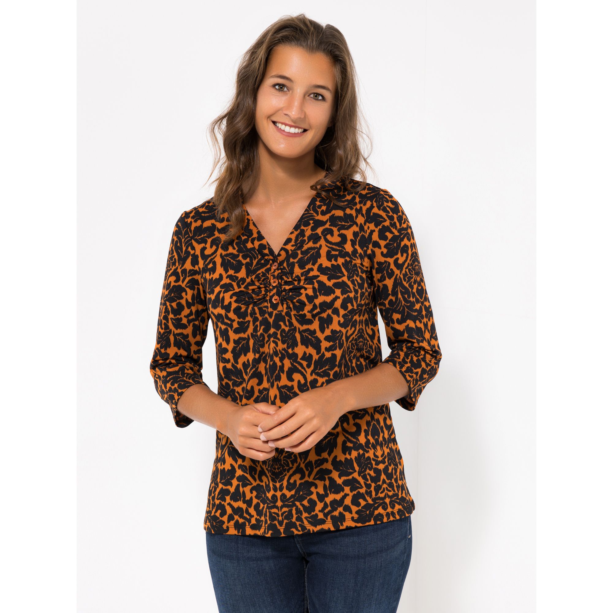 KIM & CO. Shirt, 3/4-Arm Brazil Knit Jersey Zierknöpfe figurumspielend