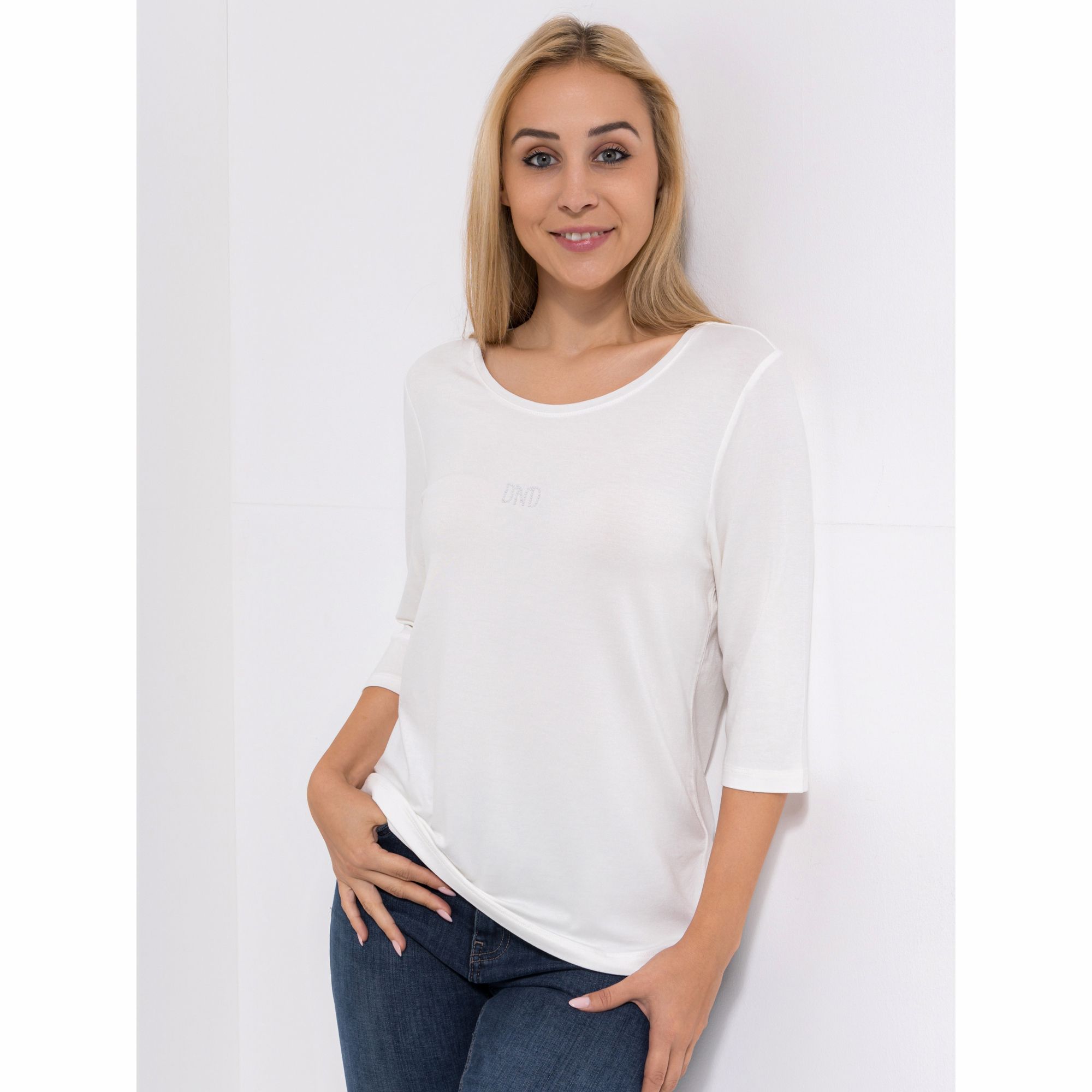 DINE 'N' DANCE Shirt, 3/4-Arm Rundhalsausschnitt Strass-Logo figurumspielend