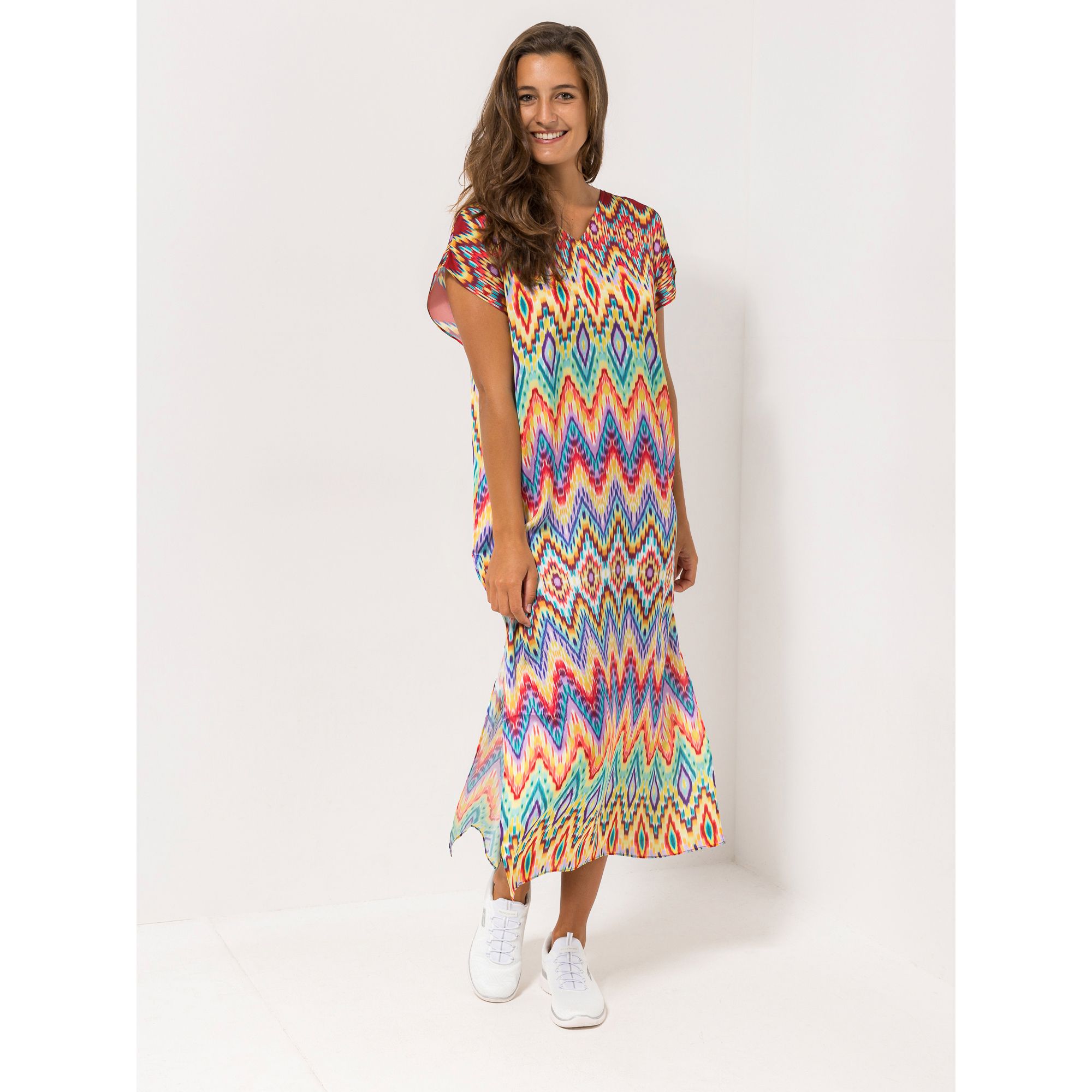 ANNI FOR FRIENDS Kaftan V-Ausschnitt Allover-Druck leger weit