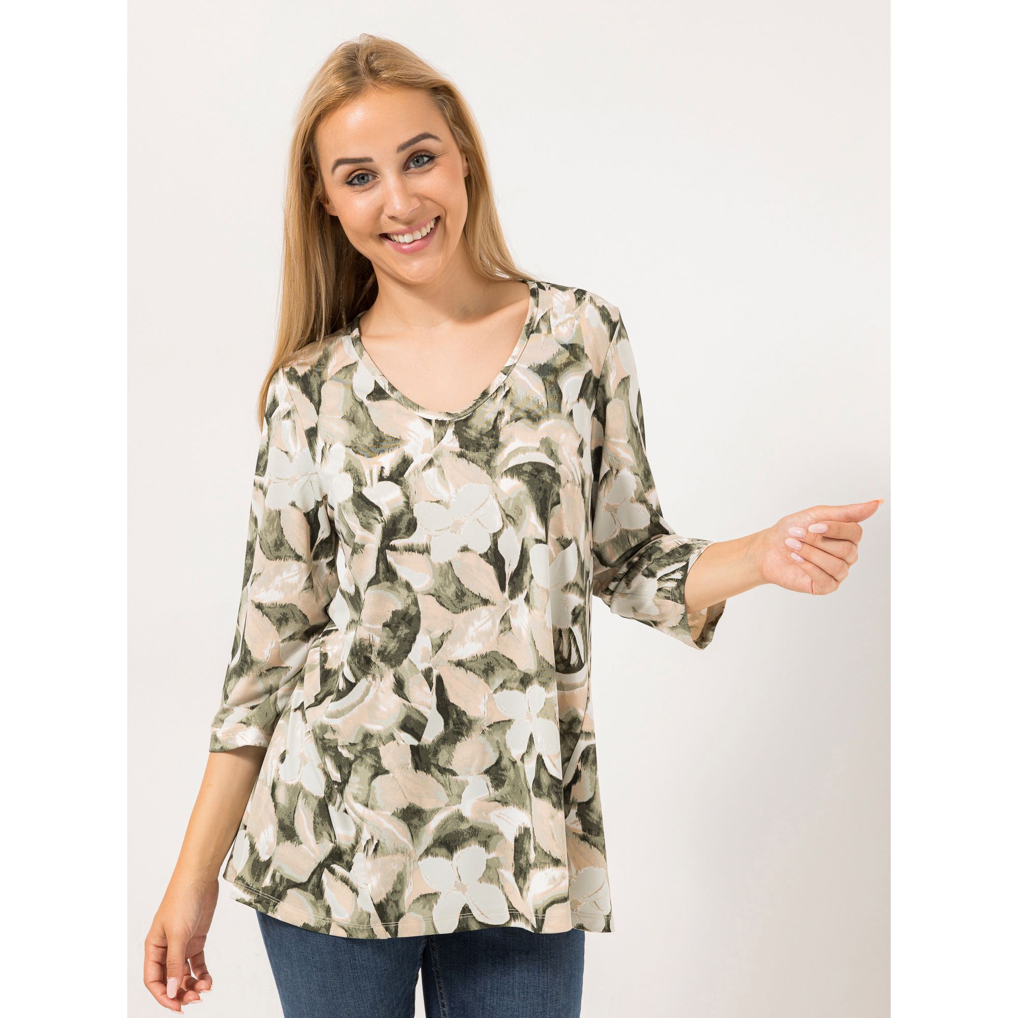 KIM & CO. Shirt, 3/4-Arm Brazil Knit Jersey ausgestellter Saum figurumspielend