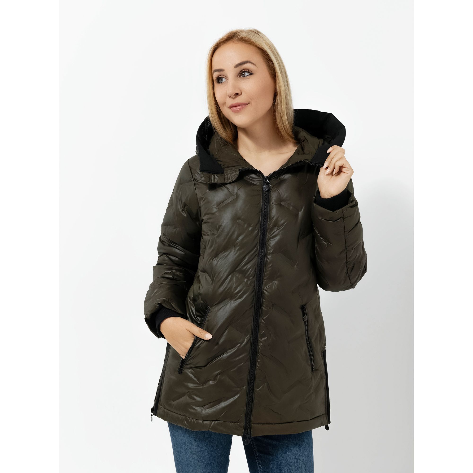 EVA LUTZ Steppjacke mit Kapuze 2-Wege-Reißverschluss figurumspielend