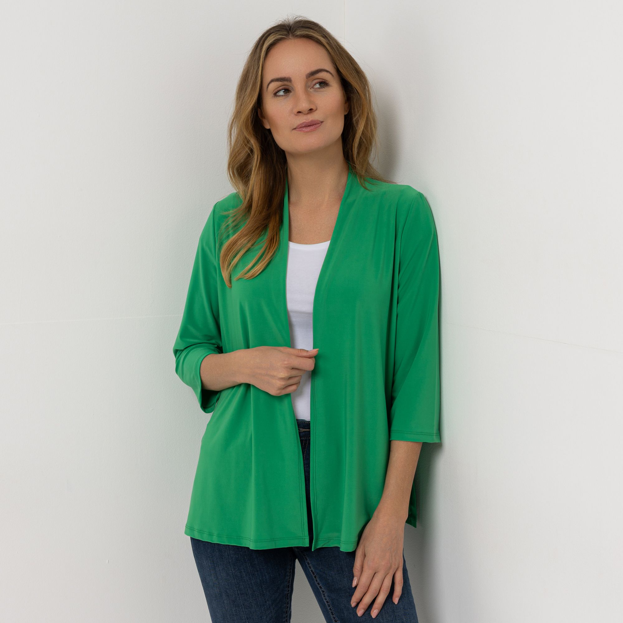 KIM & CO. Cardigan, 3/4-Arm Deluxe Brazil Knit Seitenschlitze figurumspielend