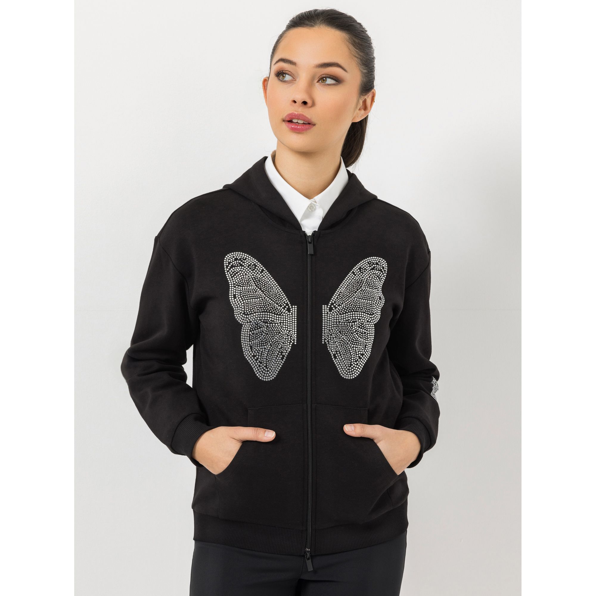 STEFFEN SCHRAUT Sweatshirt mit Reißverschluss Strass-Details figurumspielend