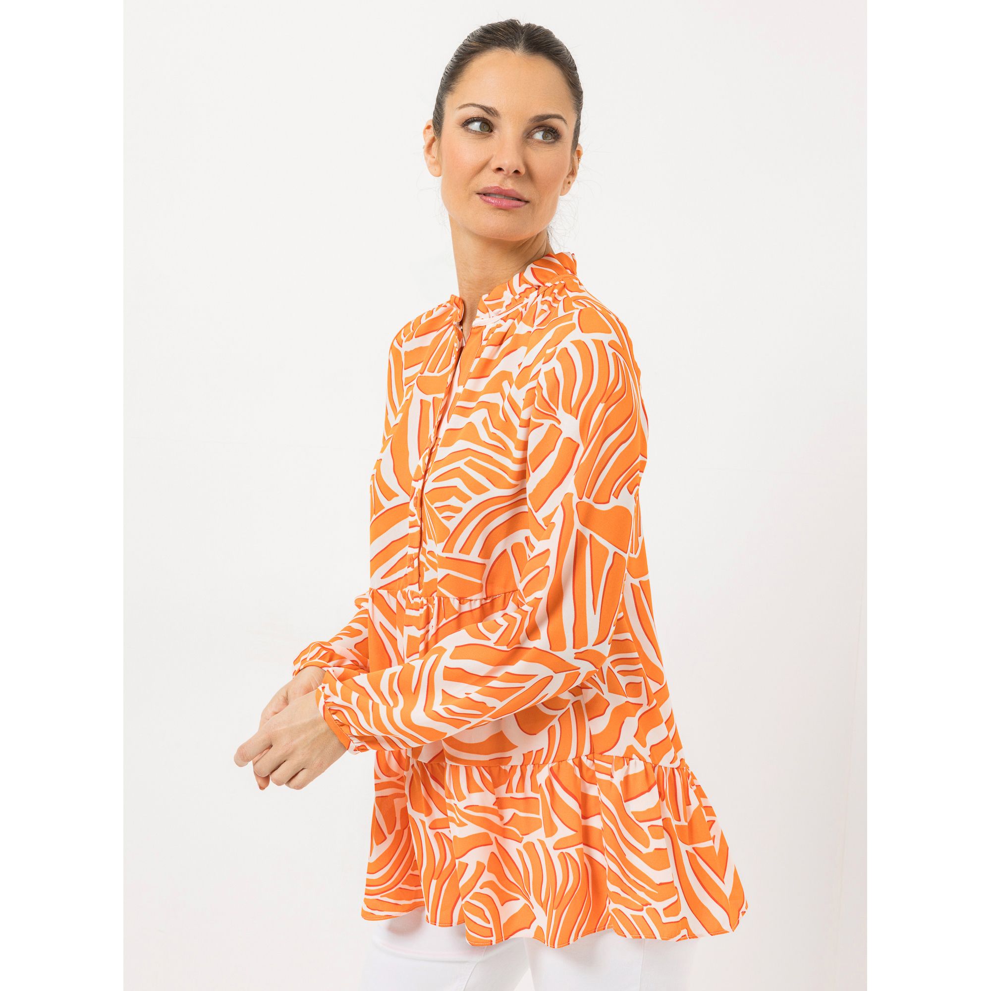 STEFFEN SCHRAUT Longbluse Serafino-Ausschnitt Volantsaum figurumspielend