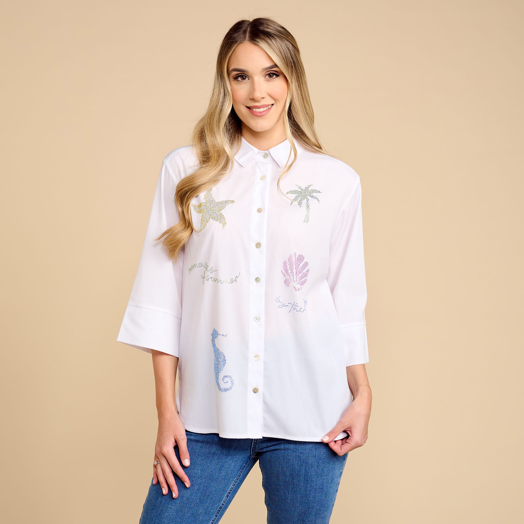 SCHIFFHAUER MUNICH® Bluse, Hemdkragen Knopfleiste Strasssteinbesatz weite Form