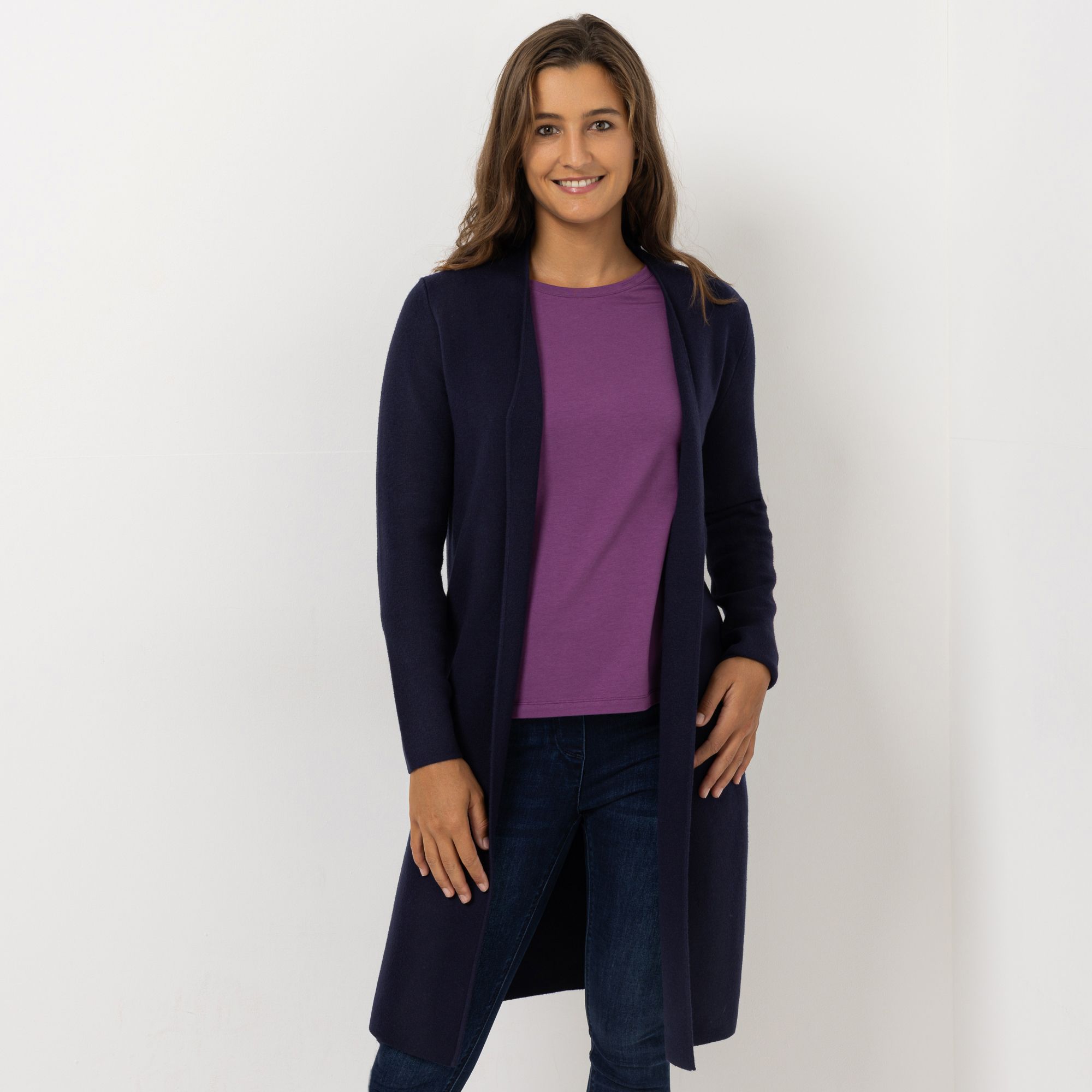 ANNI FOR FRIENDS Strickmantel, Alina offene Front knieumspielend figurbetont