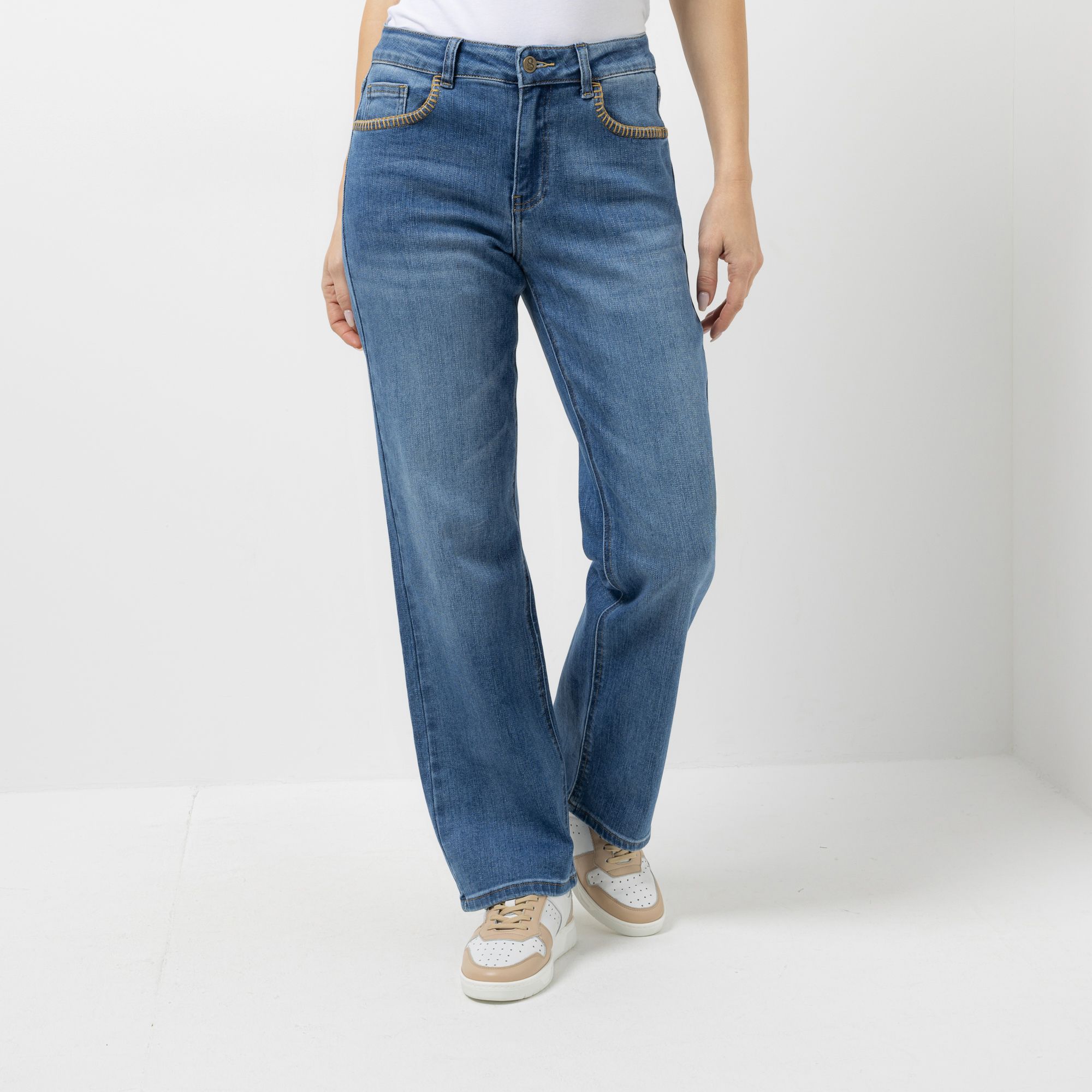 STRANDFEIN Jeans 5-Pocket-Style elastisches Material gerades Bein