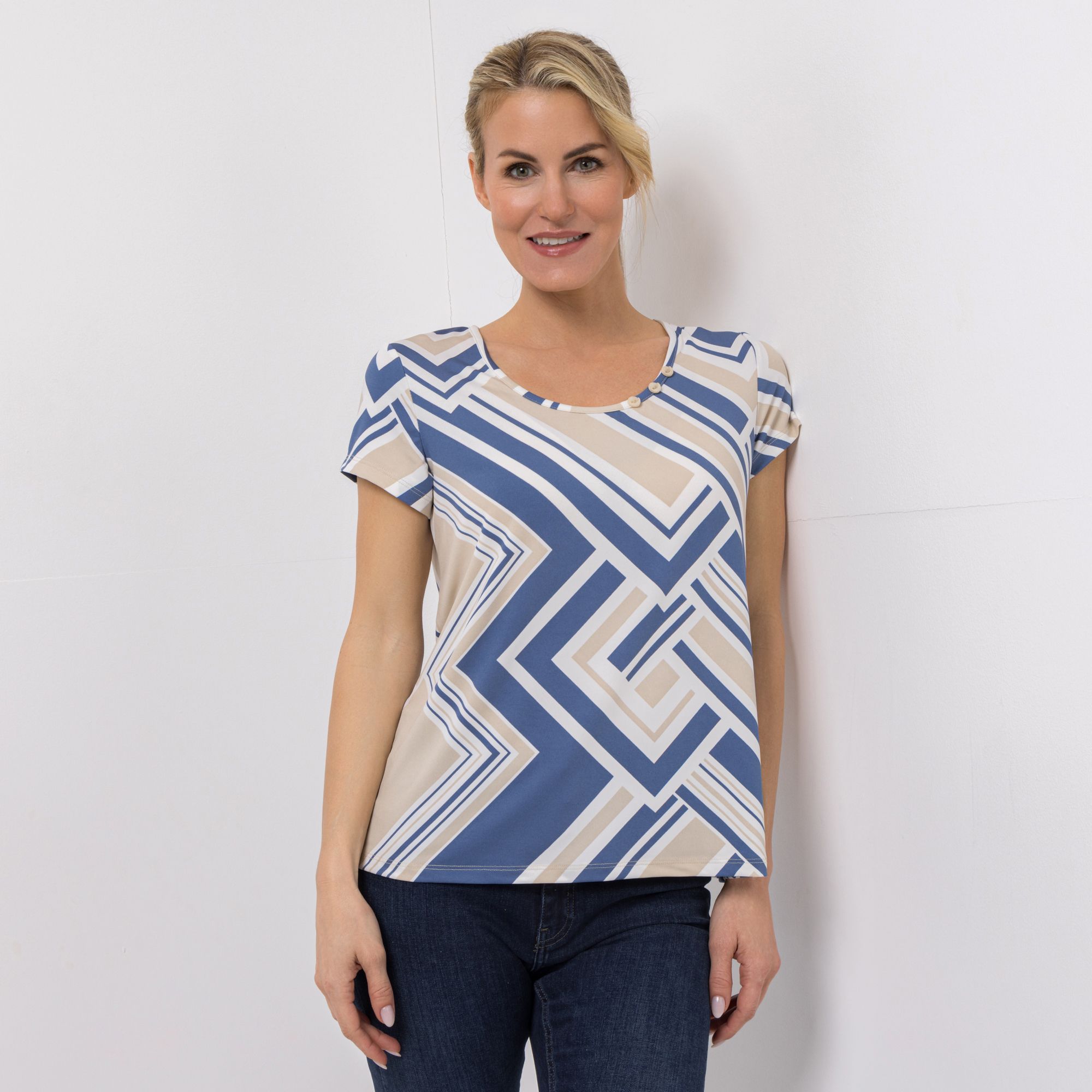 KIM & CO. Shirt, 1/2-Arm Brazil Knit Jersey Zierknöpfe figurumspielend