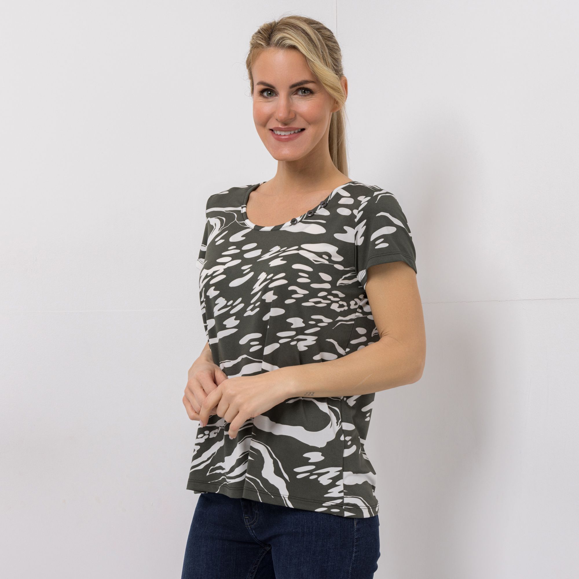 KIM & CO. Shirt, 1/2-Arm Brazil Knit Jersey Zierknöpfe figurumspielend