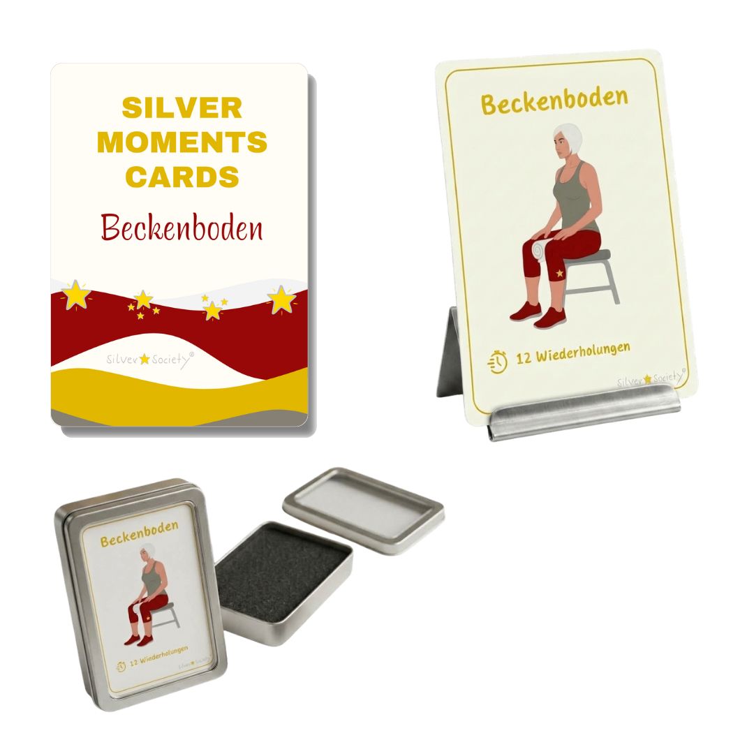 SILVER STAR SOCIETY® Starker Beckenboden Übungskarten Set inkl. Kartenhalter Aufbewahrungsbox