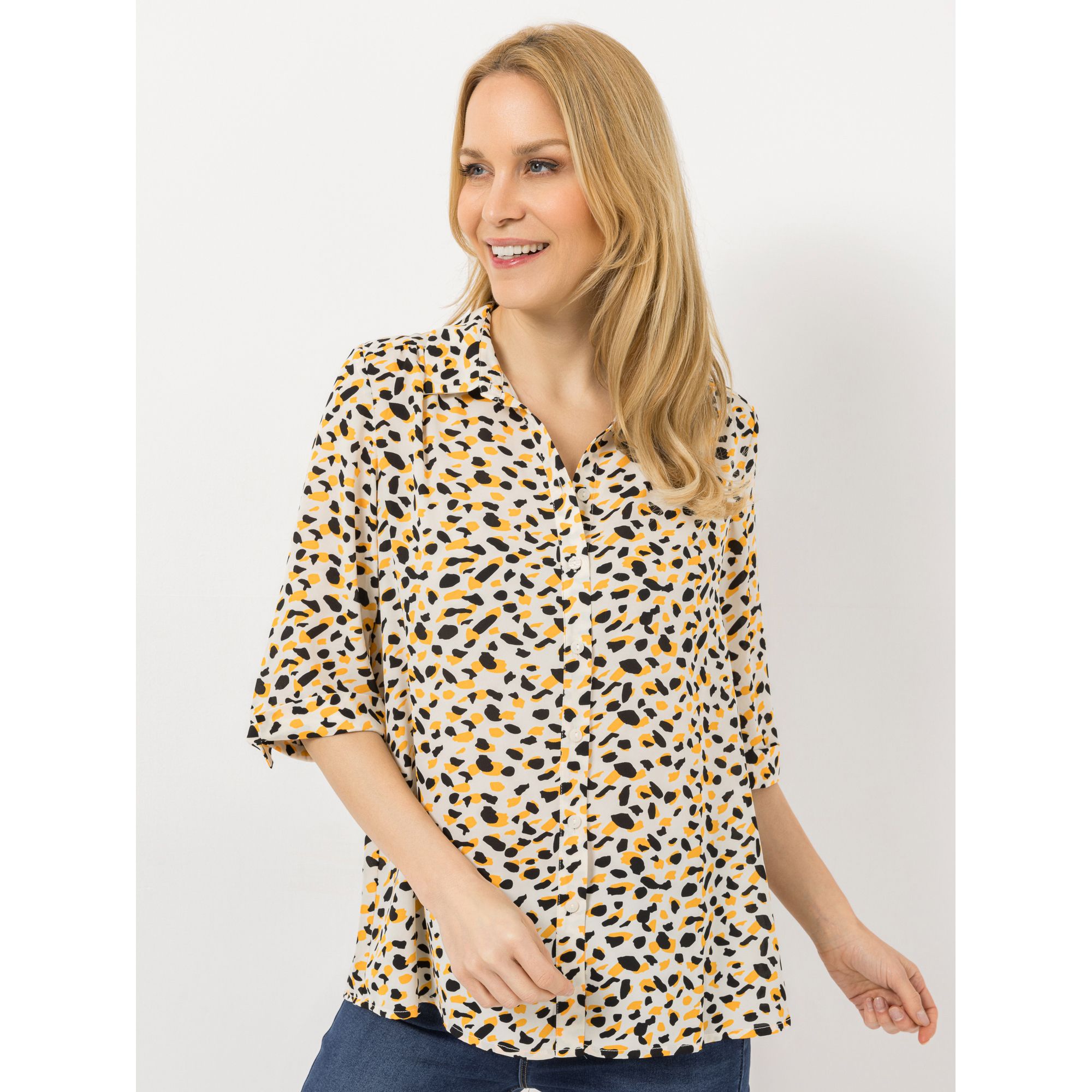 EVA LUTZ Bluse Luki, 3/4-Arm Knopfleiste 100% recycelte Fasern leger weit