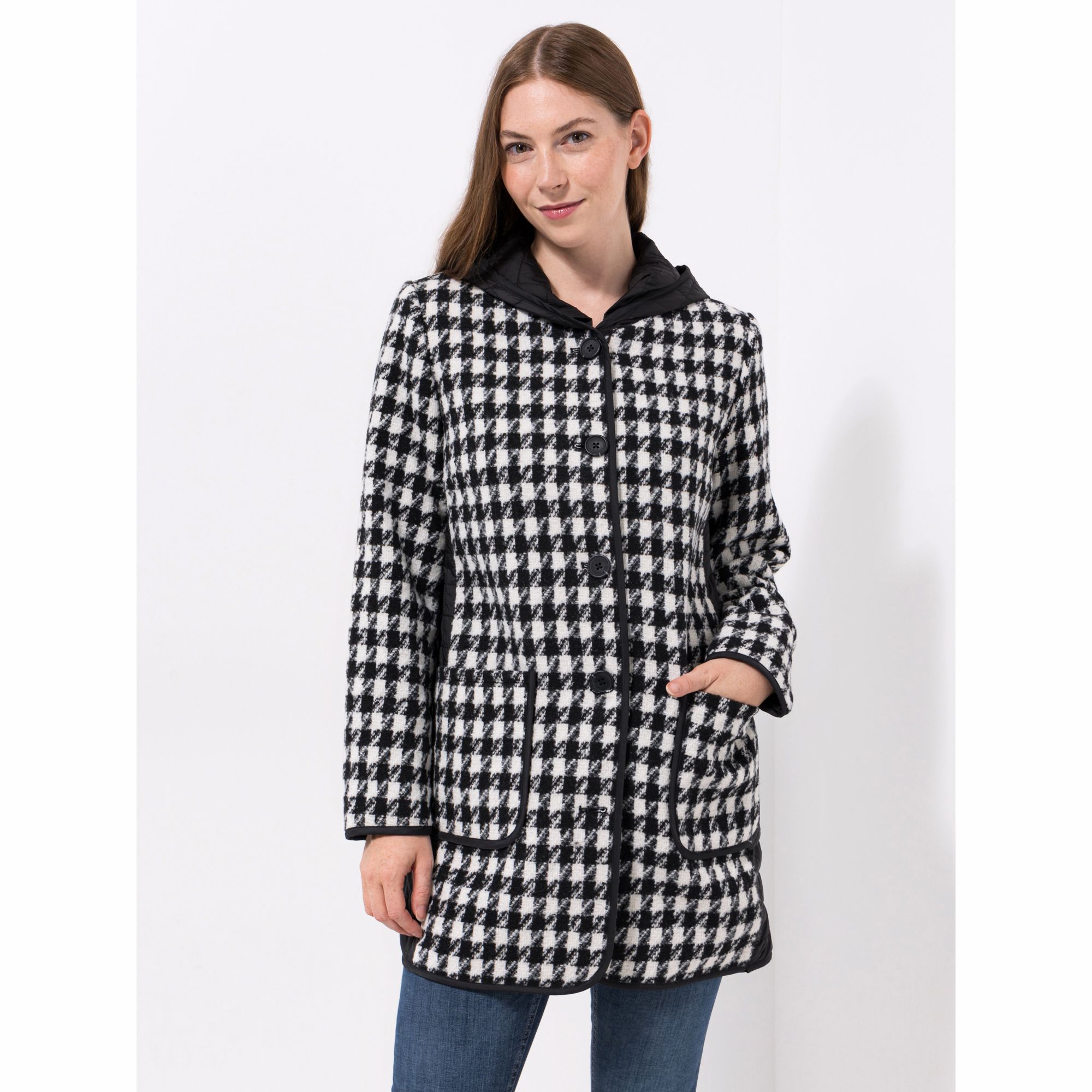 EVA LUTZ Kurzmantel Kapuze Material-Mix figurumspielend