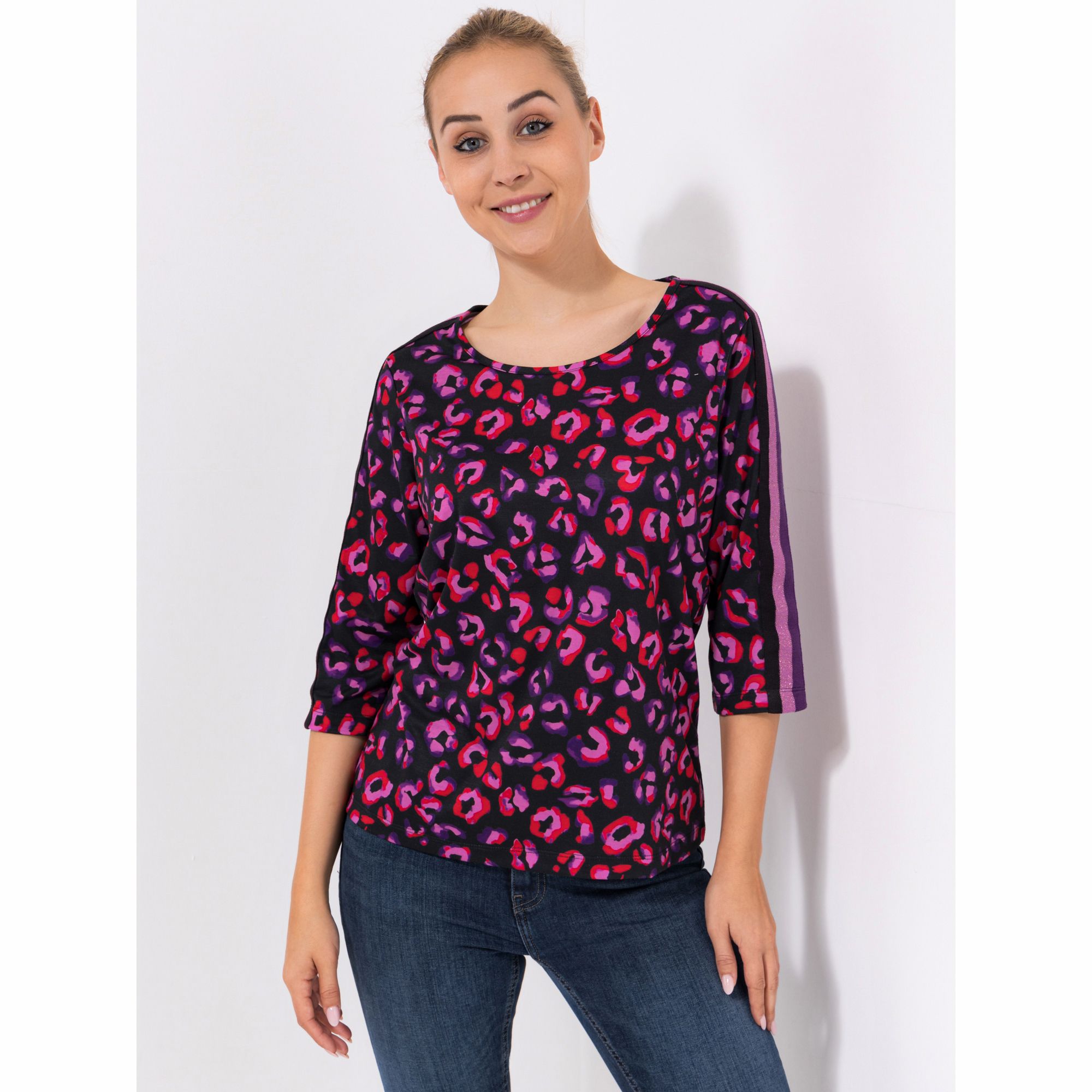 DINE 'N' DANCE Shirt, 3/4-Arm Rundhalsausschnitt Allover-Druck figurumspielend