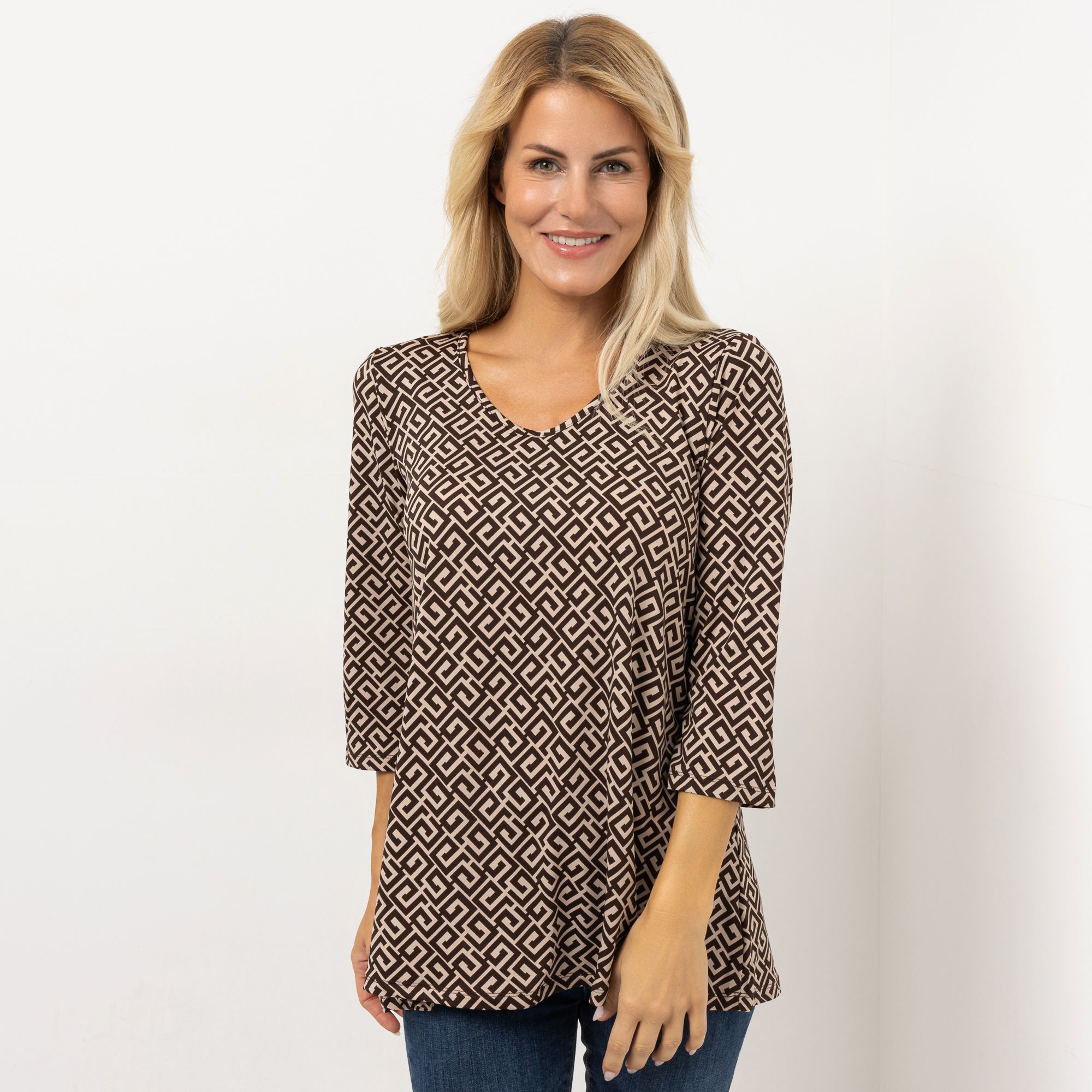 KIM & CO. Shirt, 3/4-Arm Brazil Knit Jersey V-Ausschnitt figurumspielend