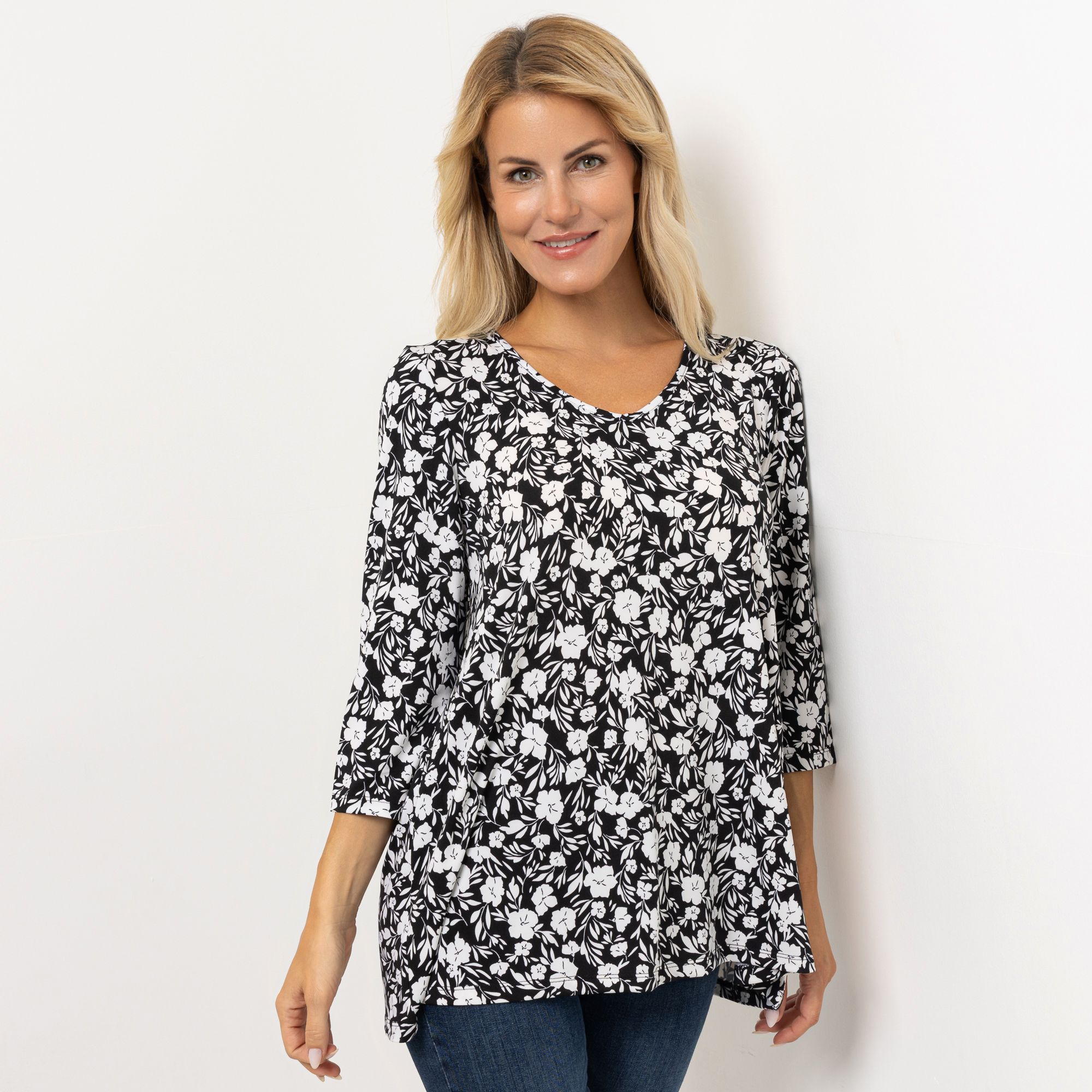 KIM & CO. Shirt, 3/4-Arm Brazil Knit Jersey V-Ausschnitt figurumspielend