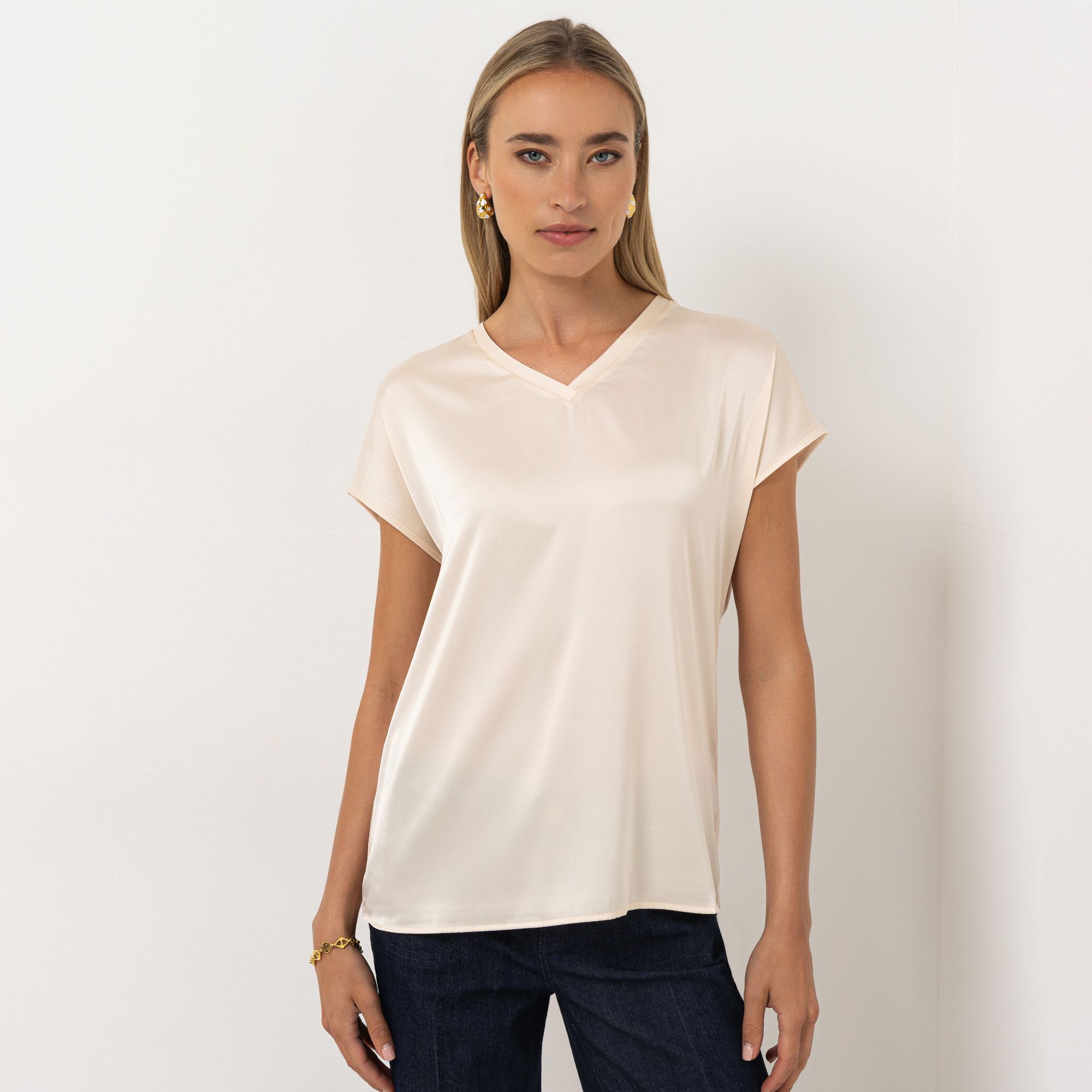 STEFFEN SCHRAUT Shirt, 1/2 Arm V-Ausschnitt Materialmix leger weit