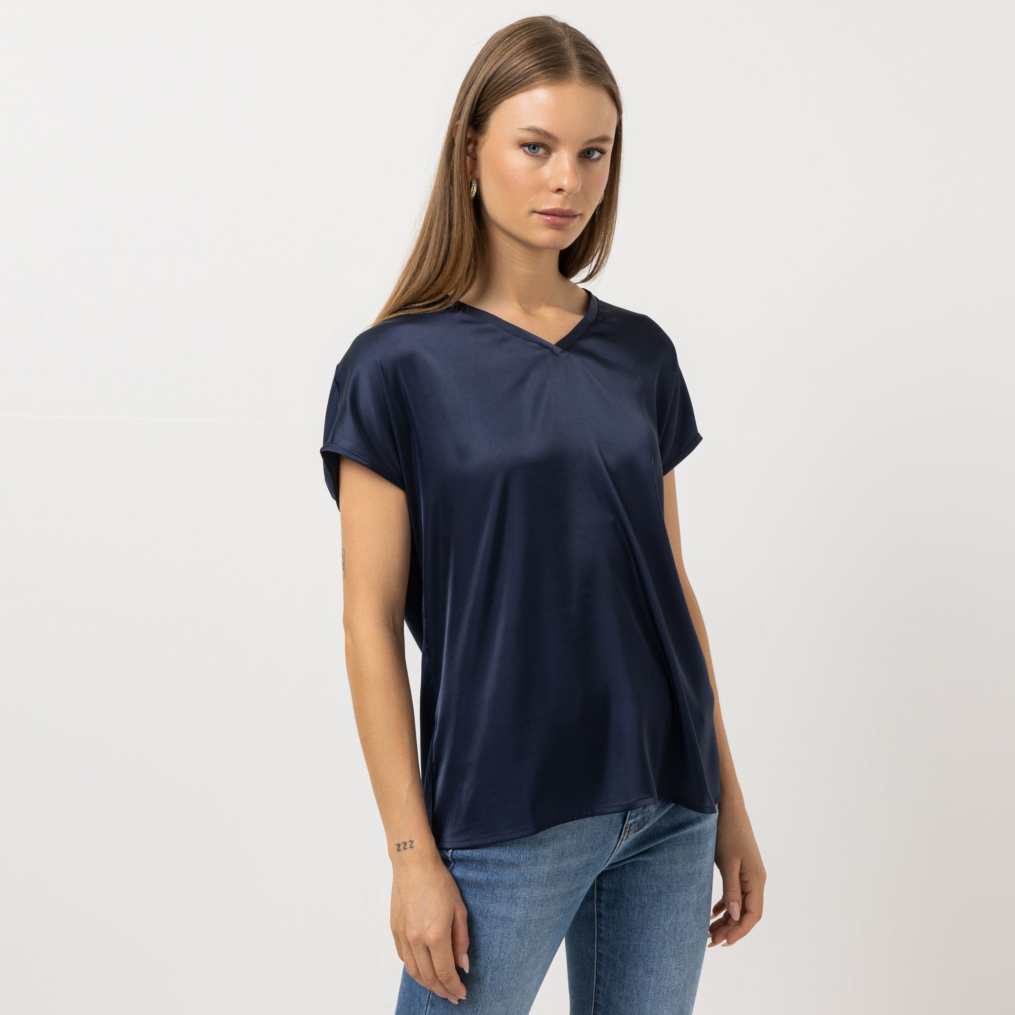 STEFFEN SCHRAUT Shirt, 1/2 Arm V-Ausschnitt Materialmix leger weit