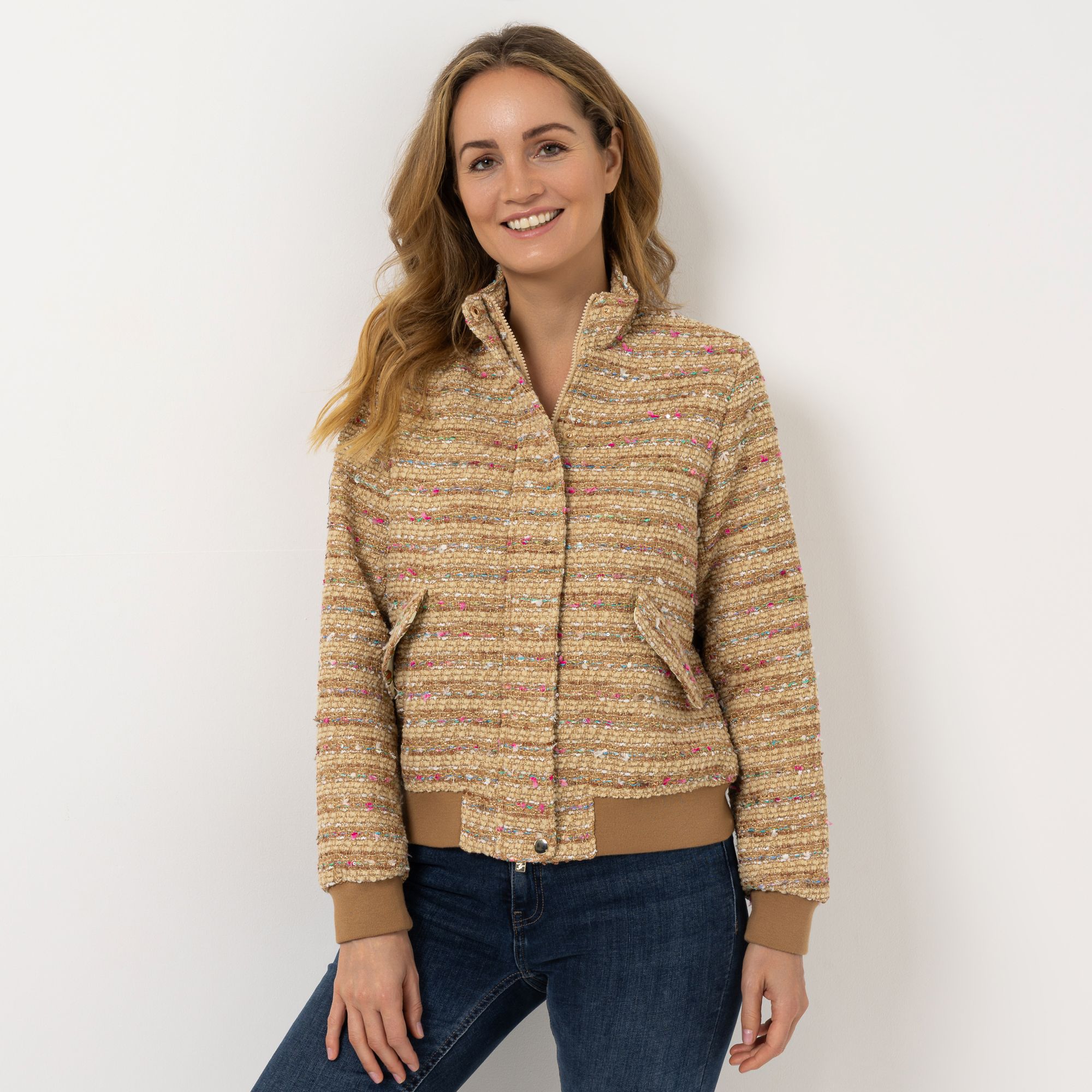 ANNI FOR FRIENDS Blouson-Jacke Pattentaschen Stehkragen leger weit