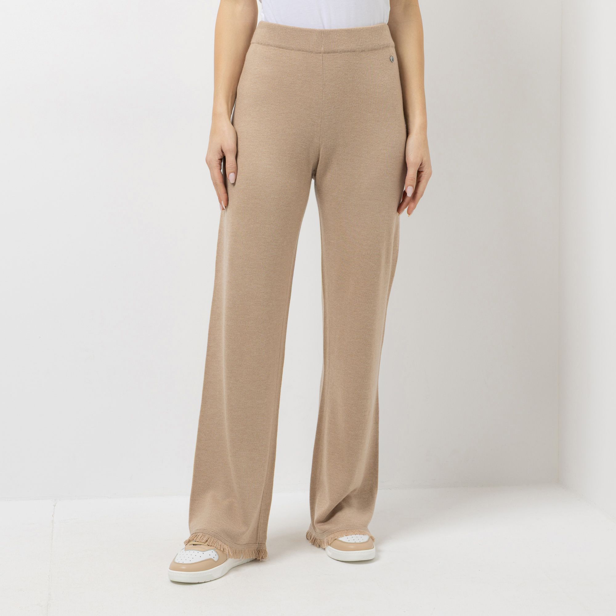 STRANDFEIN Strickhose mit Fransenabschluss Rundumdehnbund gerades Bein