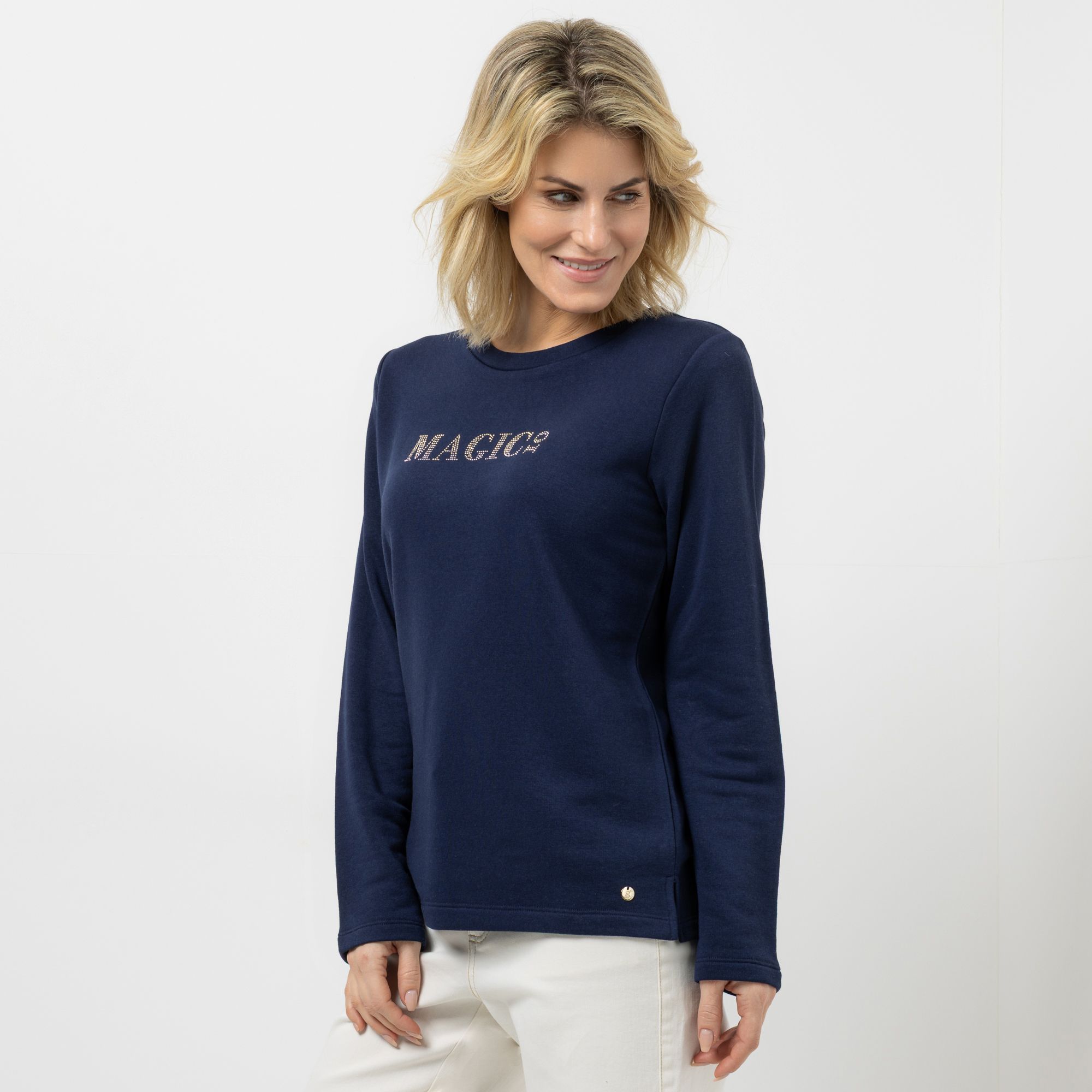 STRANDFEIN Sweatshirt Rundhalsausschnitt Nietendetails leger weit