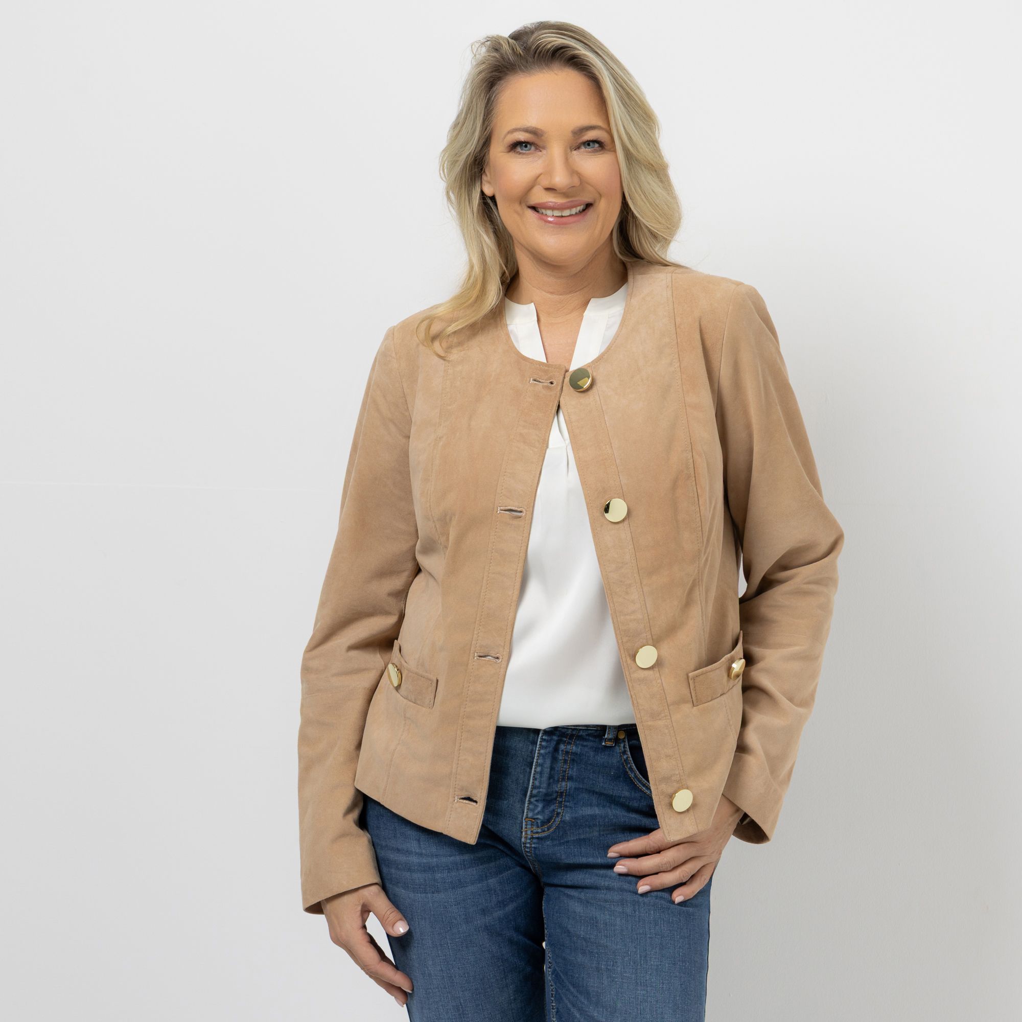 ANNA VON GRIESHEIM Lederjacke Veloursleder Knopfleiste figurbetont