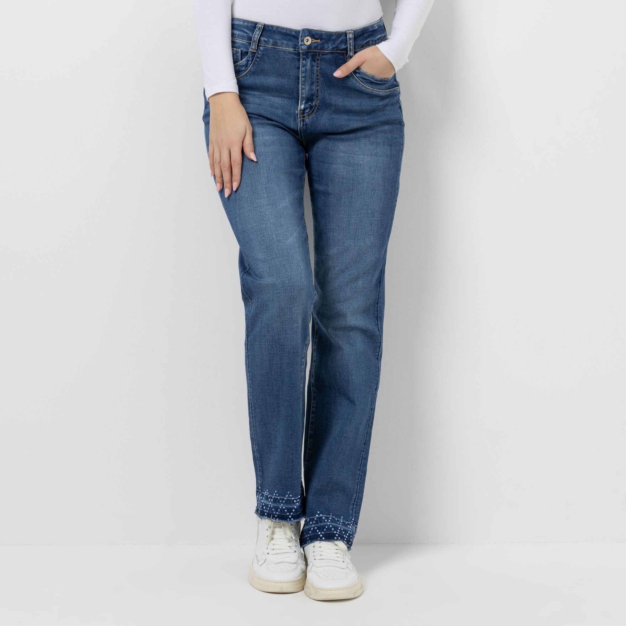 DINE 'N' DANCE Jeanshose Lambada 1/1-Länge Strassdekoration gerades Bein