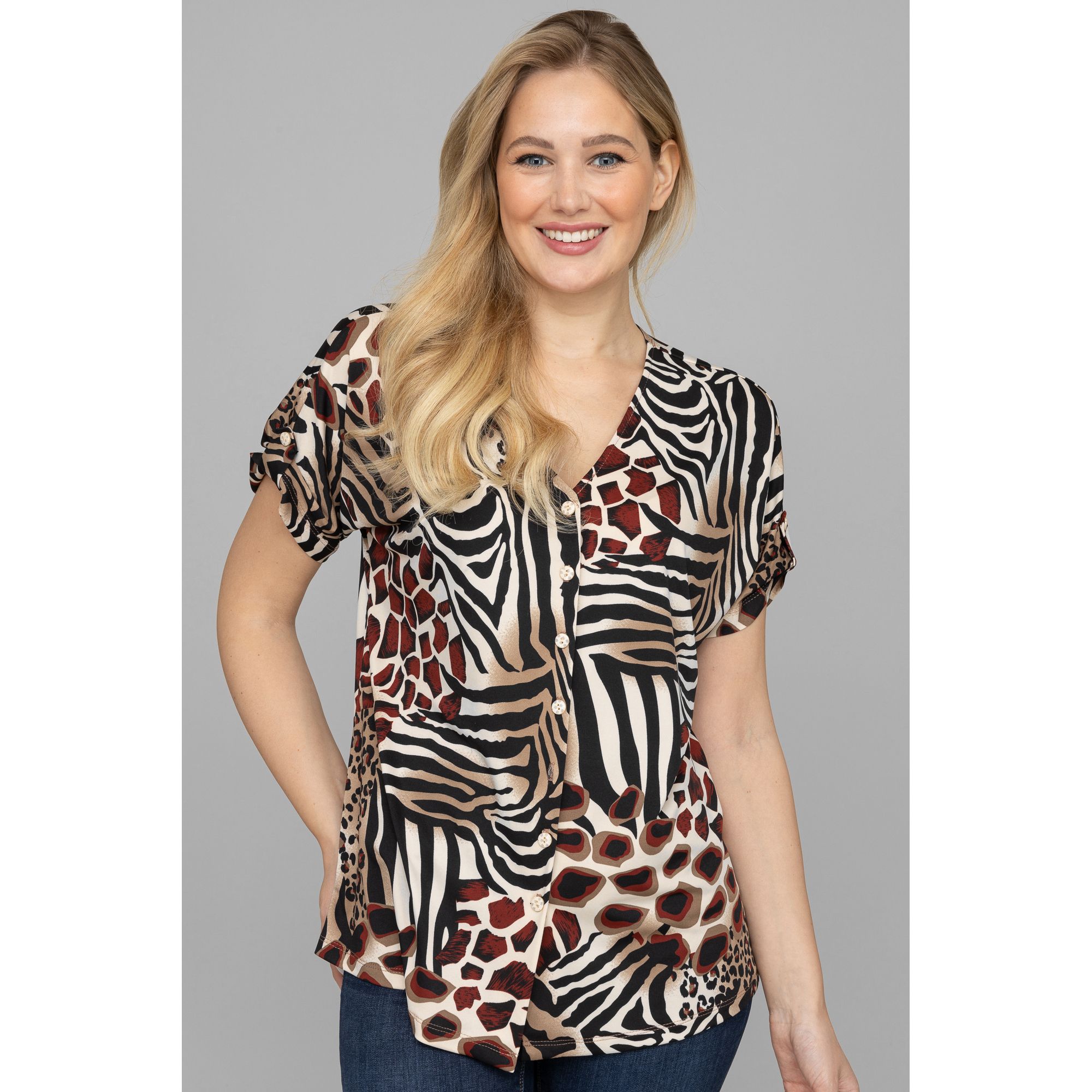 KIM & CO. Shirt Brazil Knit Jersey Knopfleiste leger weit