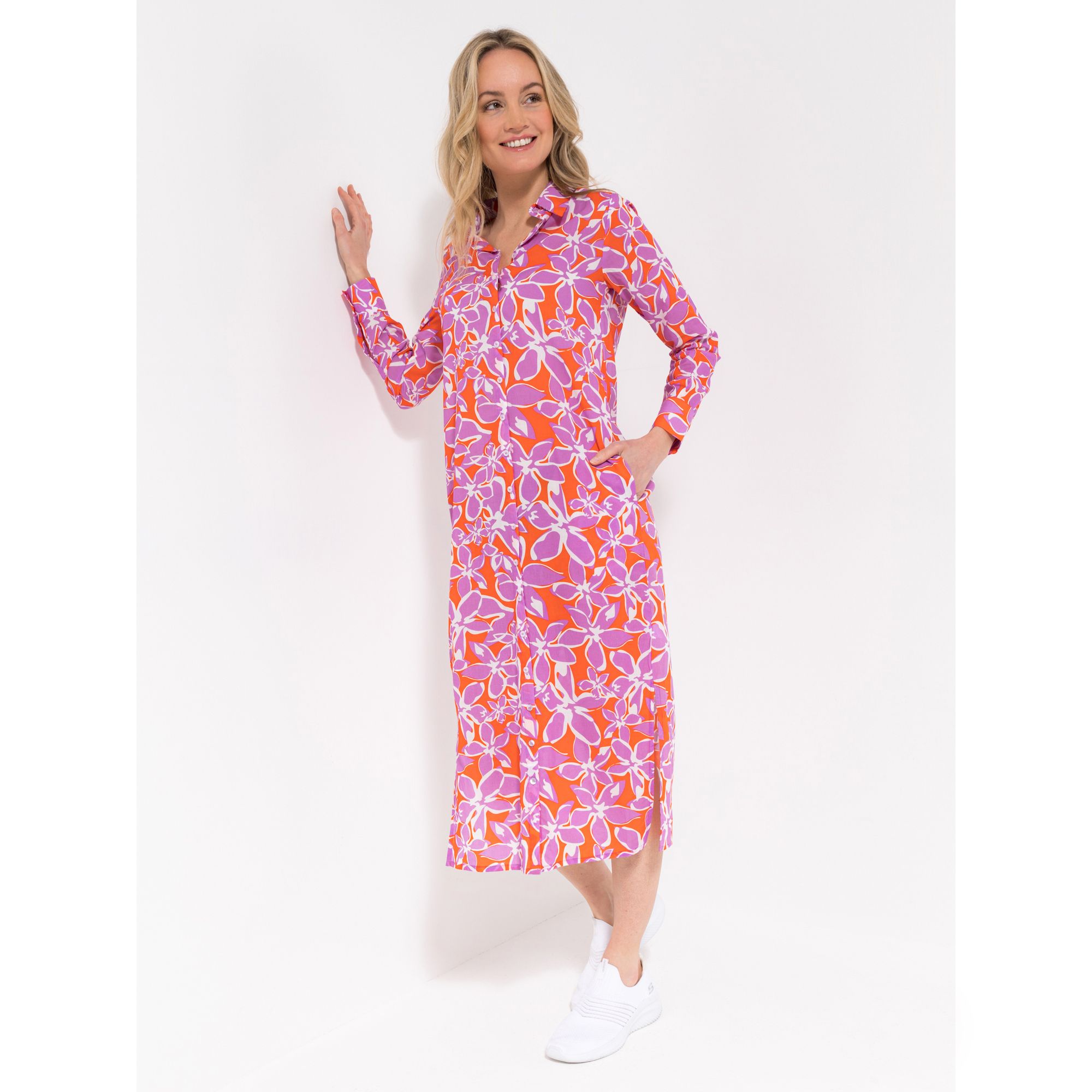 SOULS BY EYWASOULS® Maxi-Kleid, 1/1 Arm Hemdblusenkragen figurumspielend