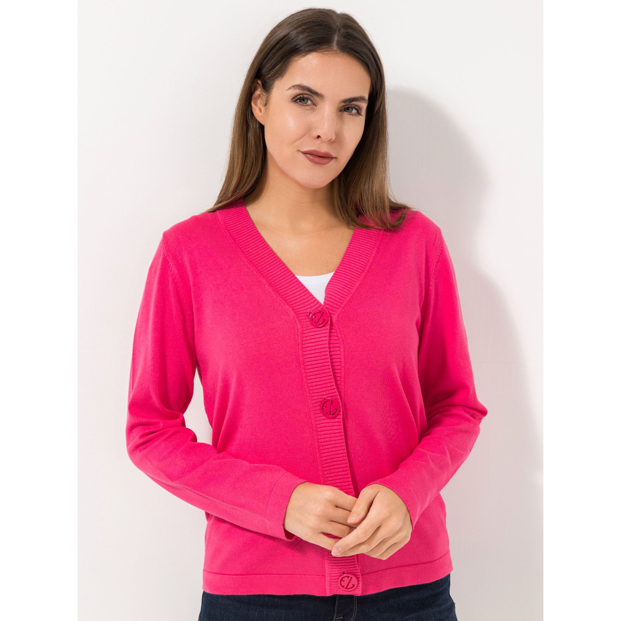 EVA LUTZ Cardigan, Langarm V-Ausschnitt Knopfleiste figurumspielend