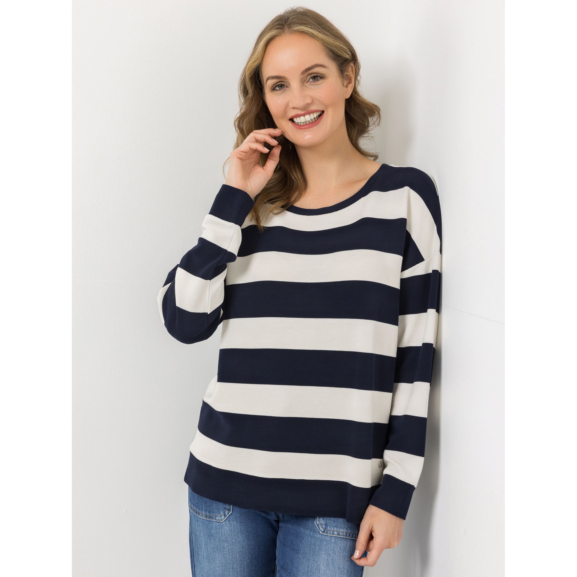 STRANDFEIN Sweatshirt Rundhalsausschnitt gestreift figurumspielend