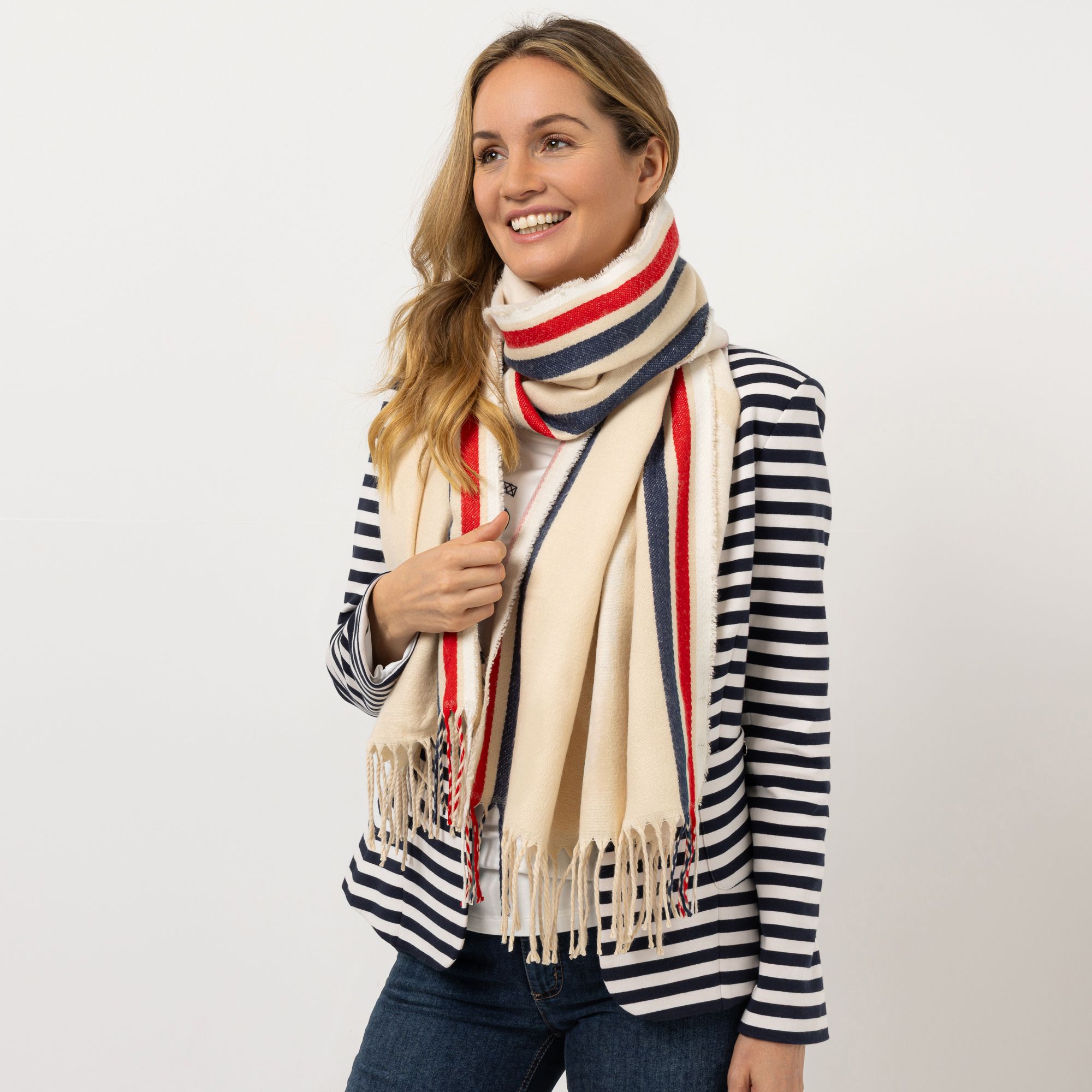 STRANDFEIN Schal Logo-Intarsie Kontraststreifen ca. 60x180cm