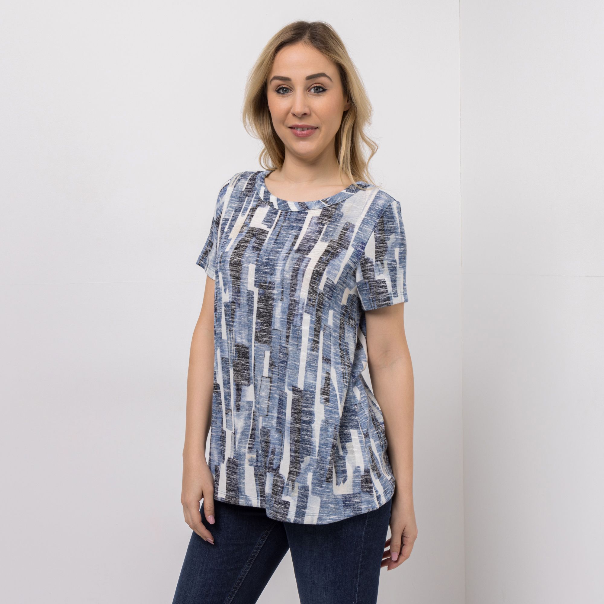 KIM & CO. Shirt, kurzer 1/2-Arm Leichtstrick-Optik Rundhalsausschnitt figurumspielend