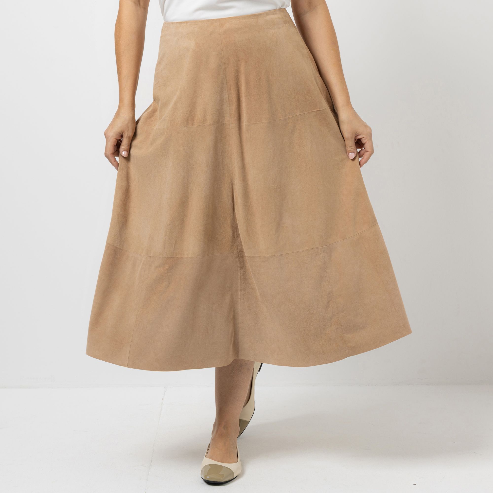 ANNA VON GRIESHEIM Lederrock Veloursleder Midi-Länge ausgestellter Saum