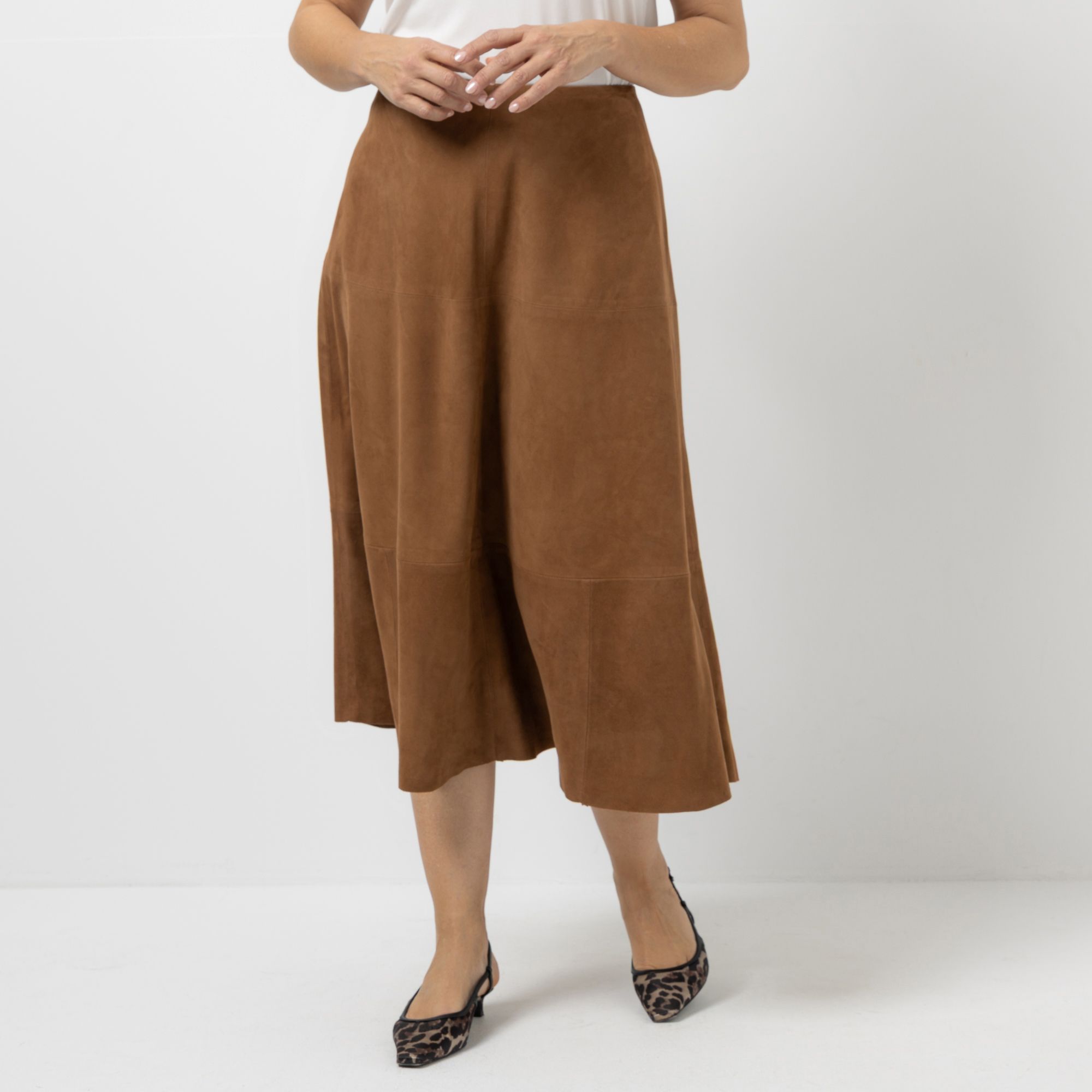 ANNA VON GRIESHEIM Lederrock Veloursleder Midi-Länge ausgestellter Saum