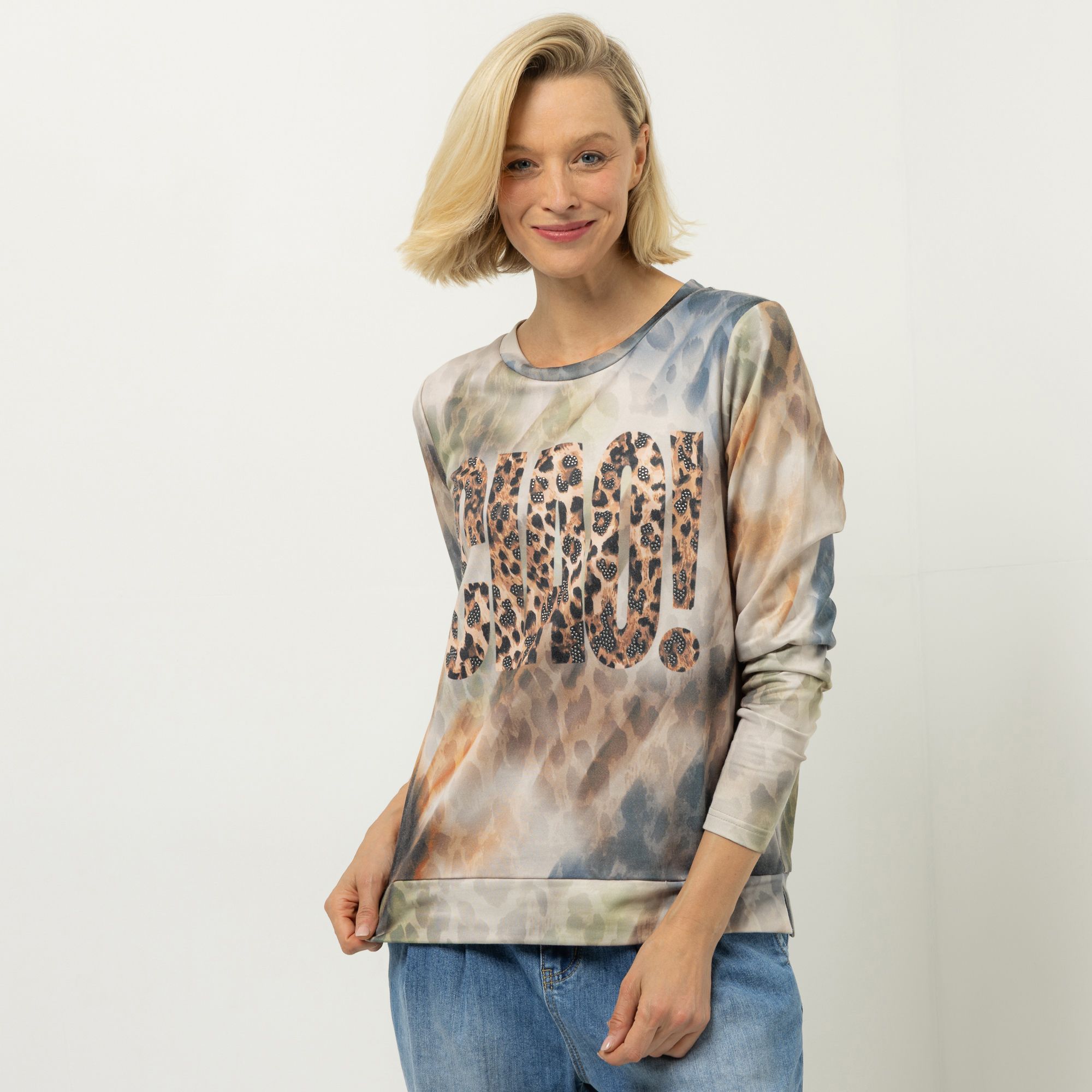 DINE 'N' DANCE Sweatshirt, Langarm Rundhalsausschnitt Allover-Druck figurumspielend