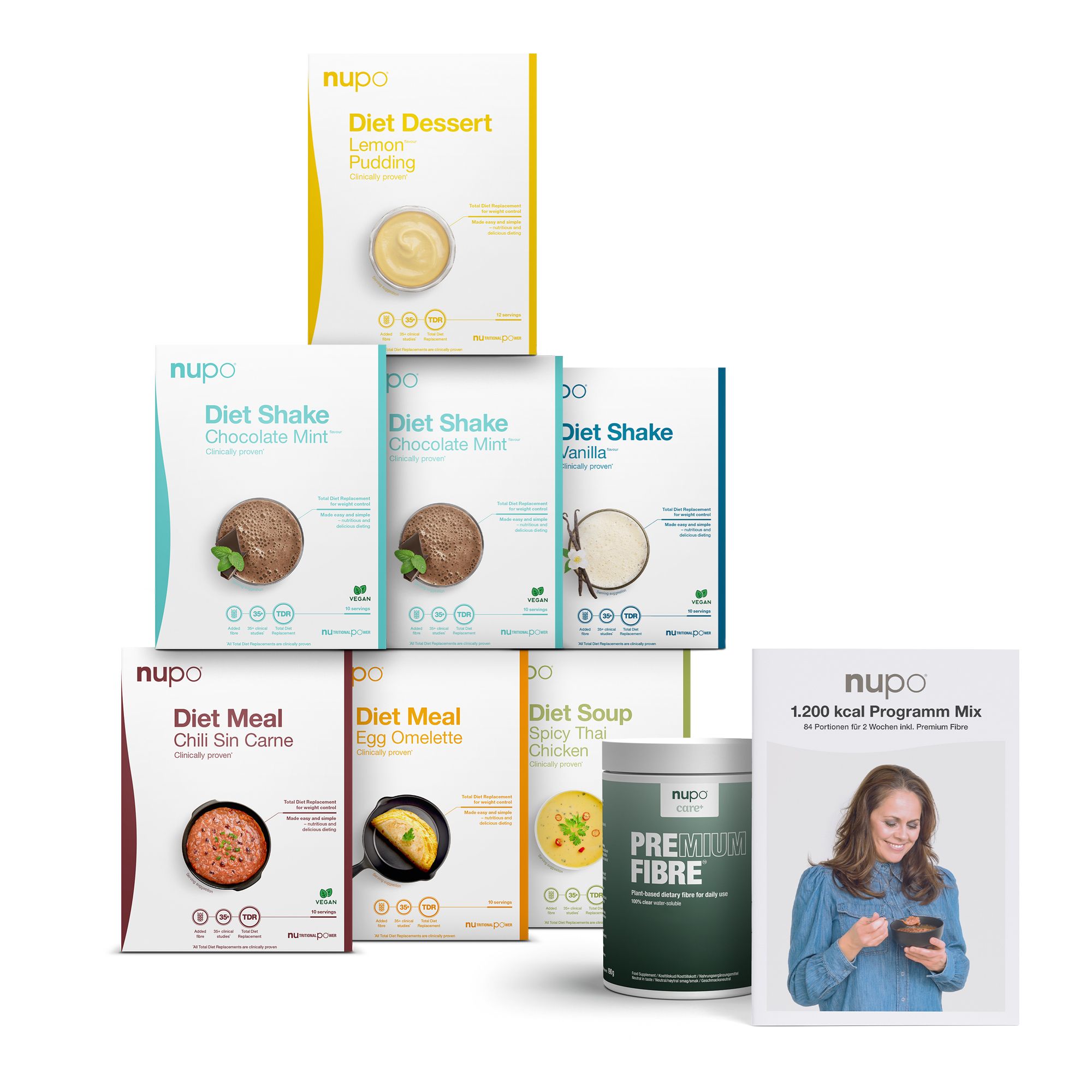  nupo® Diet Box Mix 2 Wochen inkl. Premium Fibre & Rezeptbuch 9tlg. Inhalt: 2.938g