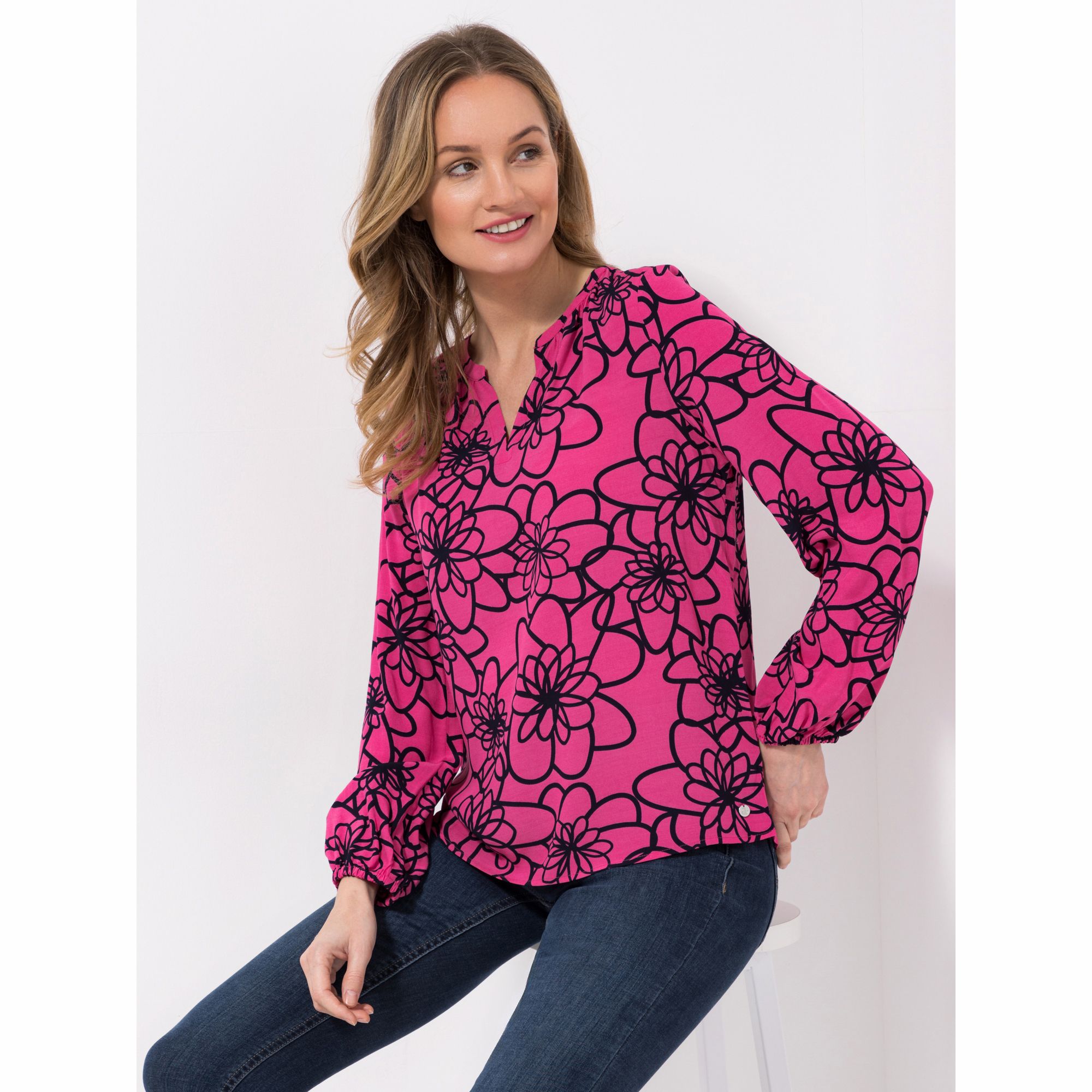EVA LUTZ Bluse Liz, Langarm Zierausschnitt 100% Viscose leger weit