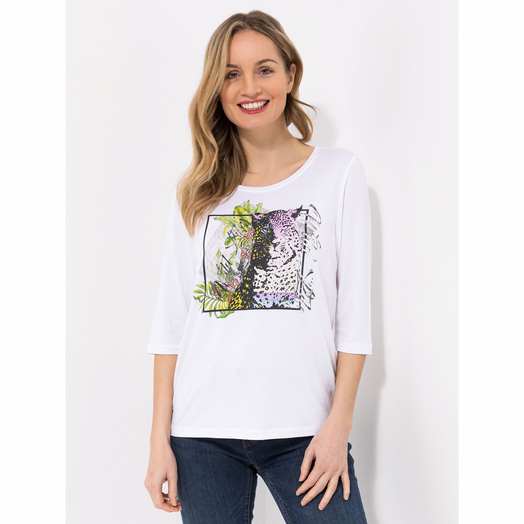 DINE 'N' DANCE Shirt, 3/4-Arm Rundhalsausschnitt platzierter Druck figurumspielend