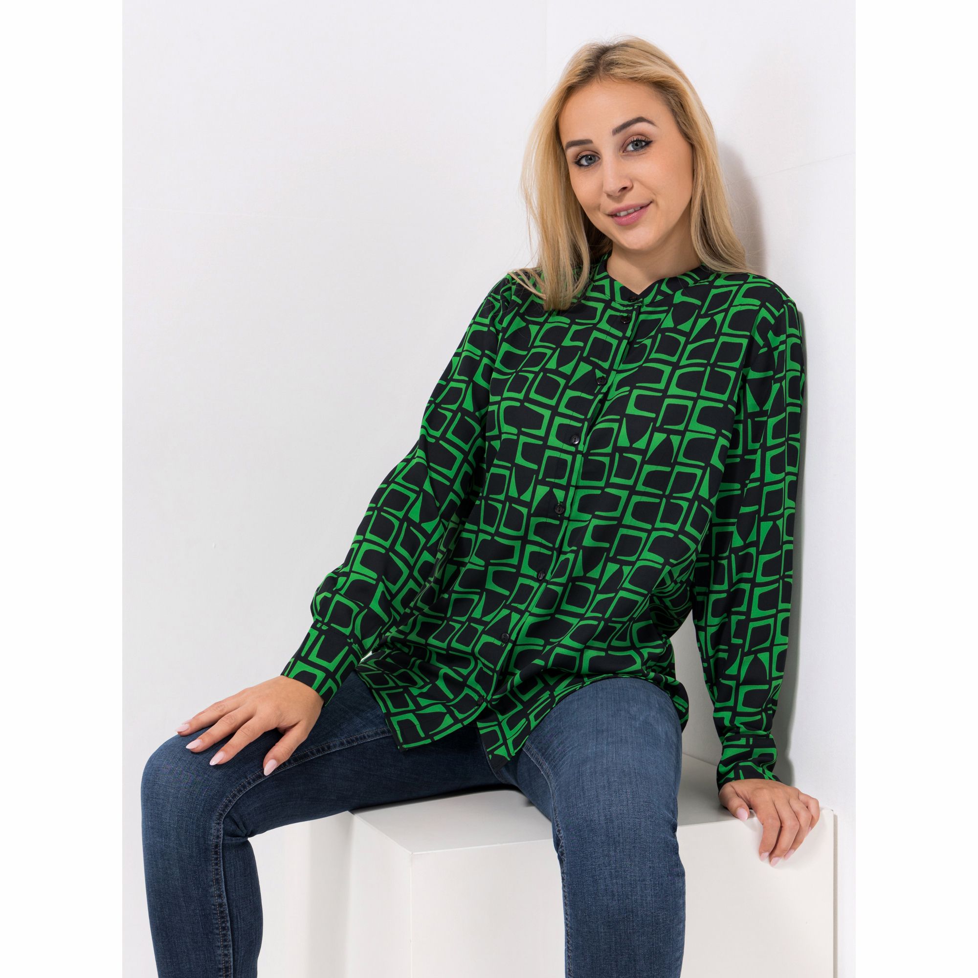 DINE 'N' DANCE Bluse, 1/1-Arm Knopfleiste kleiner Stehkragen leger weit
