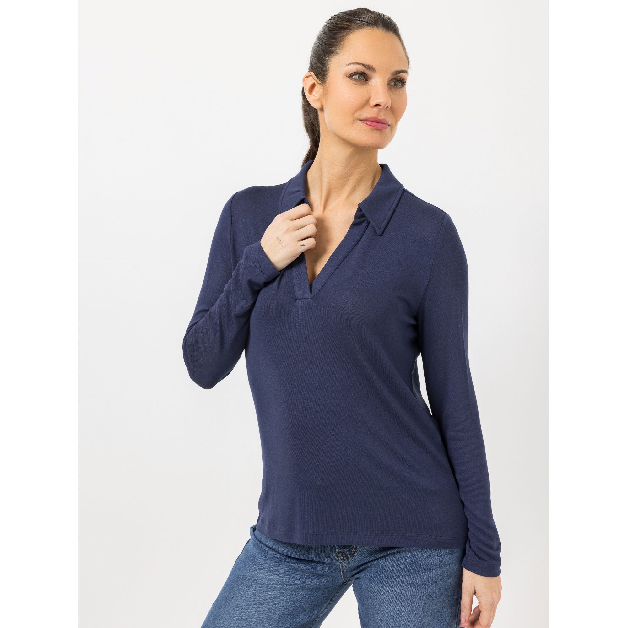 STEFFEN SCHRAUT Strickshirt Hemdkragen mit ECOVERO Viskose figurumspielend